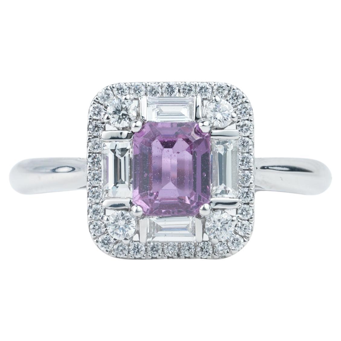1 Carat Pink Sapphire Diamond Cocktail Engagement Ring in 18k White Gold For Sale