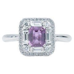 1 Carat Pink Sapphire Diamond Cocktail Engagement Ring in 18k White Gold