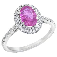 Anello aureola con diamante e zaffiro rosa da 1 carato