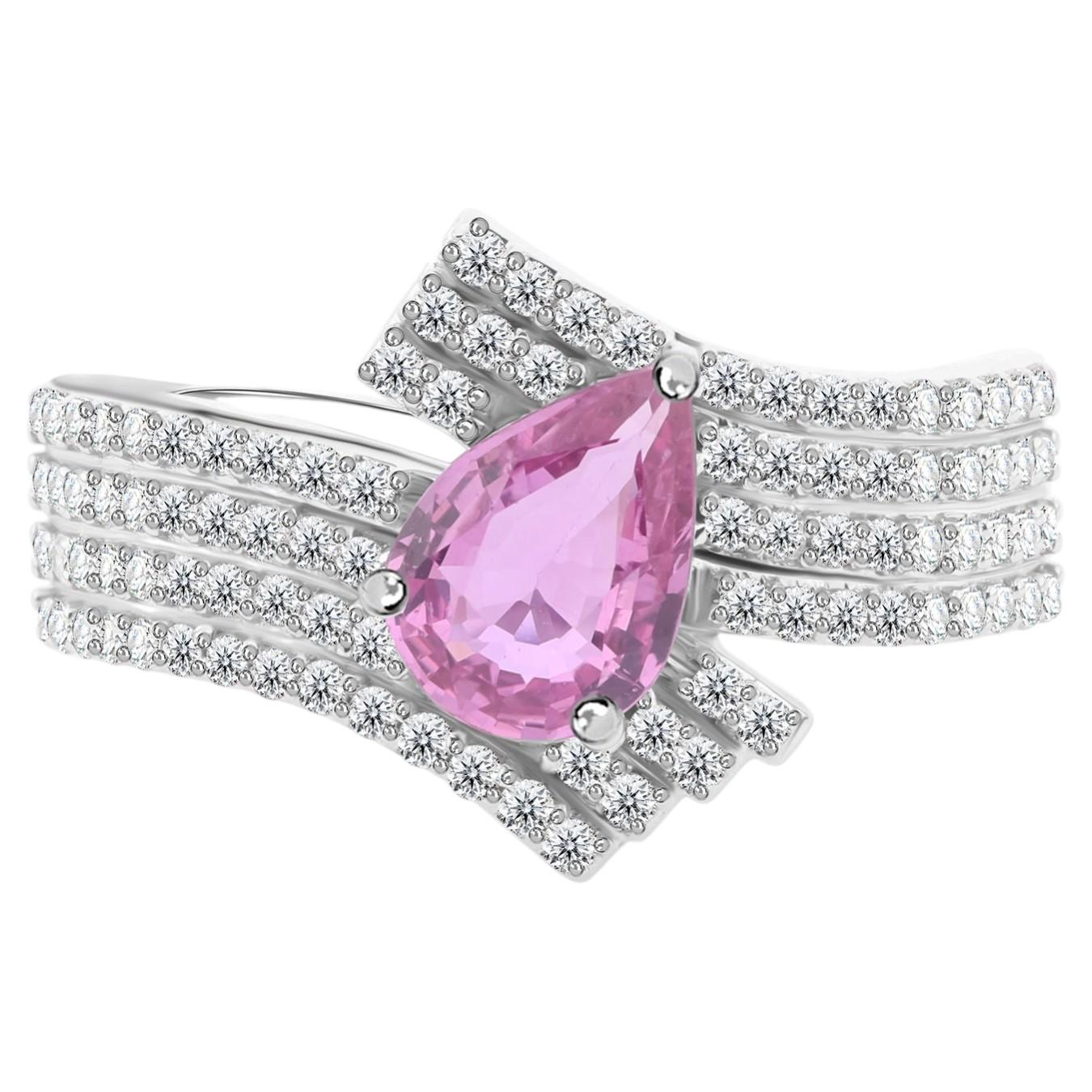 For Sale:  1 Carat Pink Sapphire Gemstone 0.48 Carat SI/H Diamond Ring 18 Karat White Gold