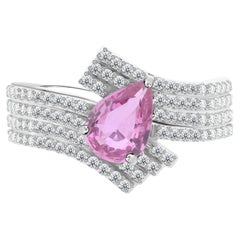 1 Carat Pink Sapphire Gemstone 0.48 Carat SI/H Diamond Ring 18 Karat White Gold