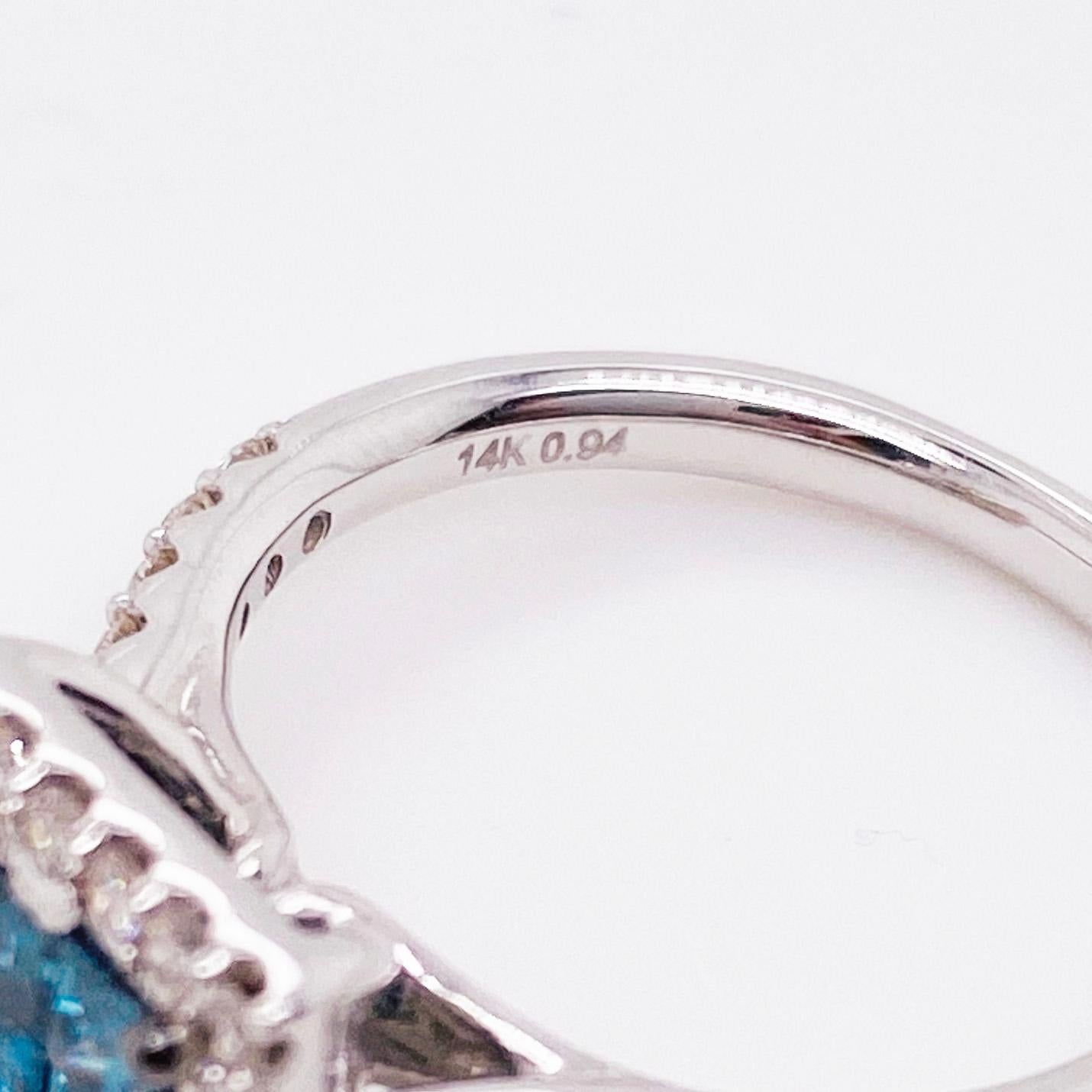 blue diamond halo ring