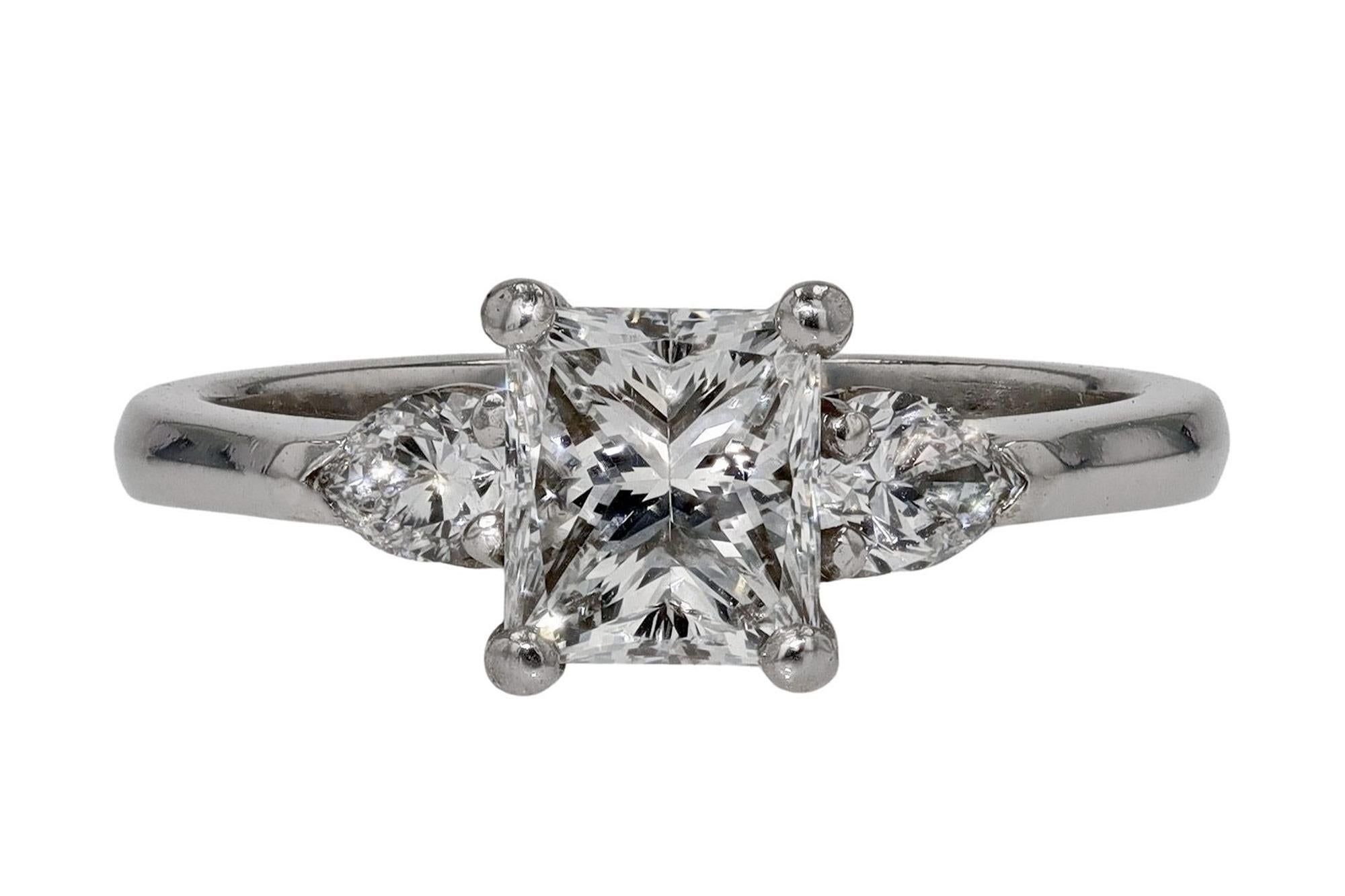 1.08 Carat Princess Cut Diamond 3 Stone Engagement Ring In Good Condition For Sale In Santa Barbara, CA