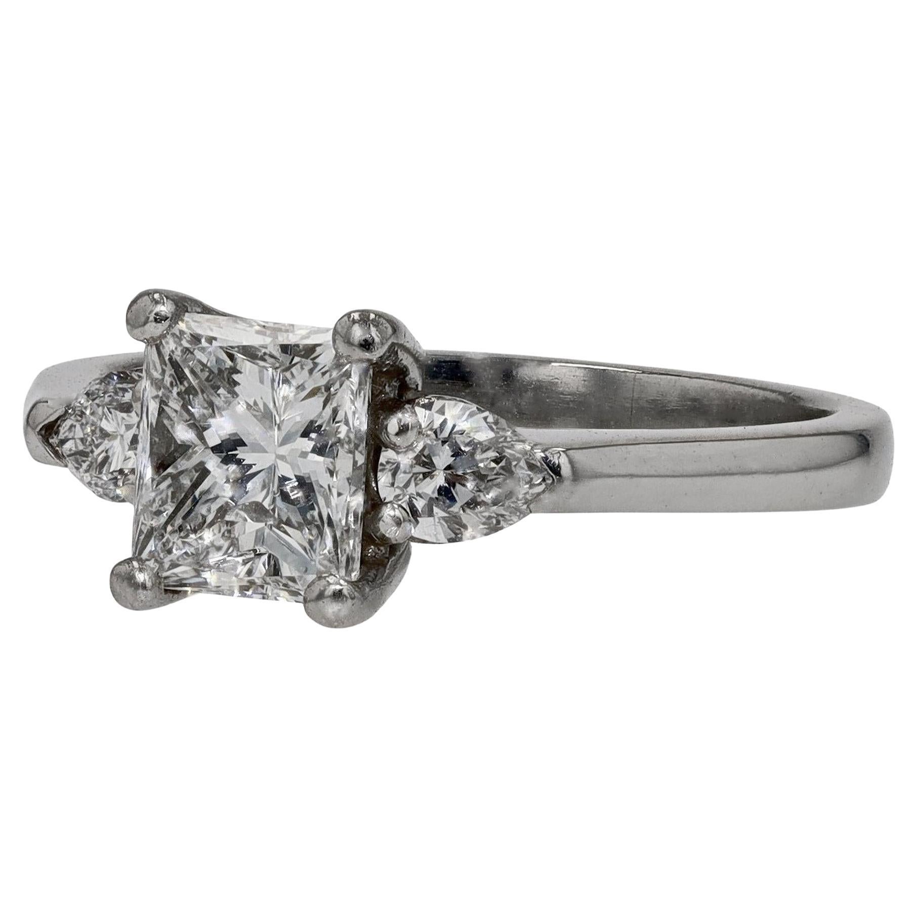 1.08 Carat Princess Cut Diamond 3 Stone Engagement Ring For Sale