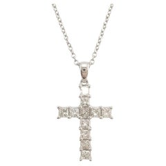 Collana con ciondolo a croce con diamante da 1 carato a taglio princess in oro bianco 14k