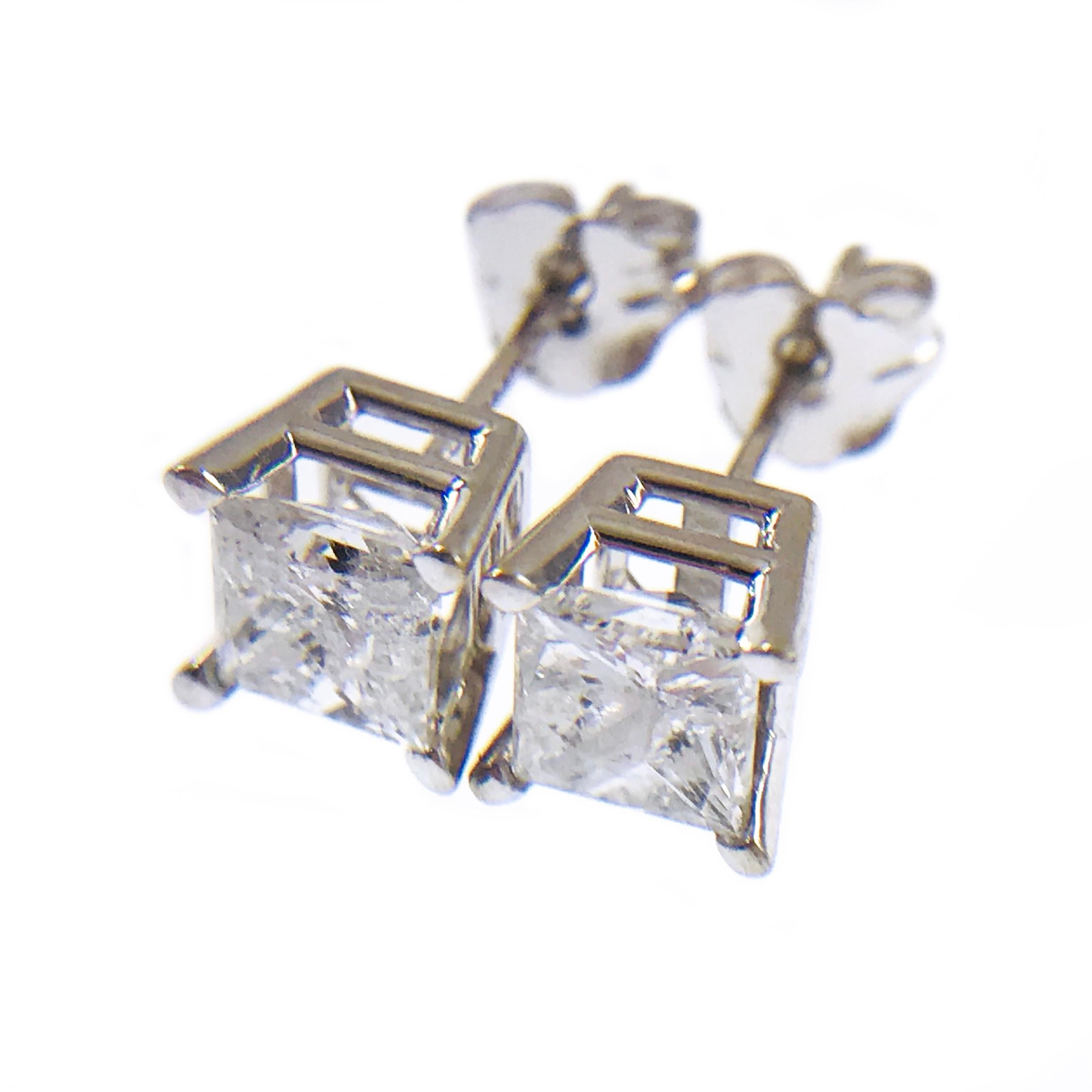 Princess Cut Diamond Stud Earrings, 1.00ctw For Sale at 1stDibs 1 carat diamond stud earrings