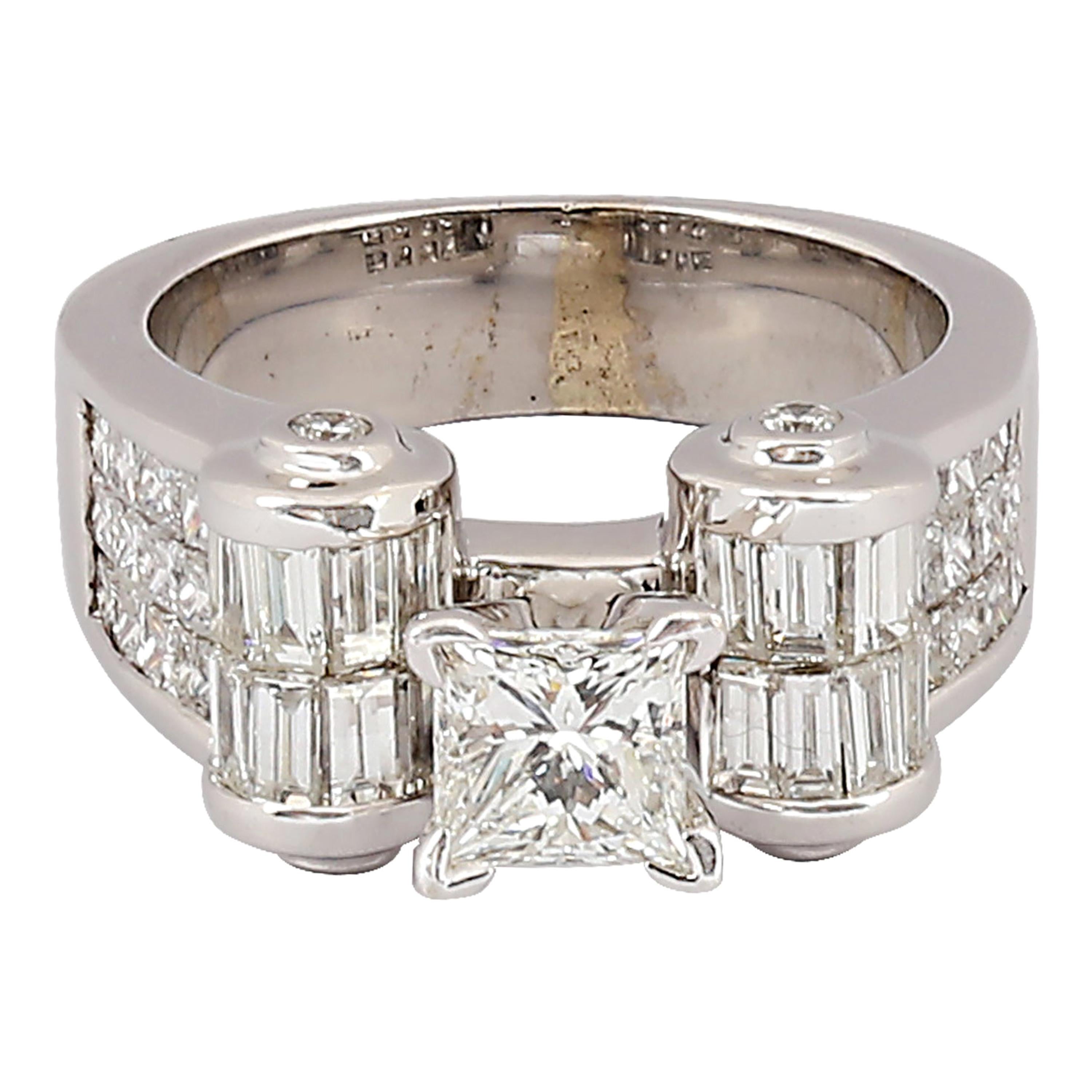 1 Carat Princess Cut Diamond with Approx 2.36 Ctw Diamond Ring For Sale