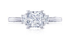1 Carat Princess Cut GIA Diamond Three-Stone 18 Karat White Gold Ring