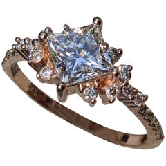 1 Carat Princess Diamond Ring, Square Cut Engagement Ring, Vintage Engagement