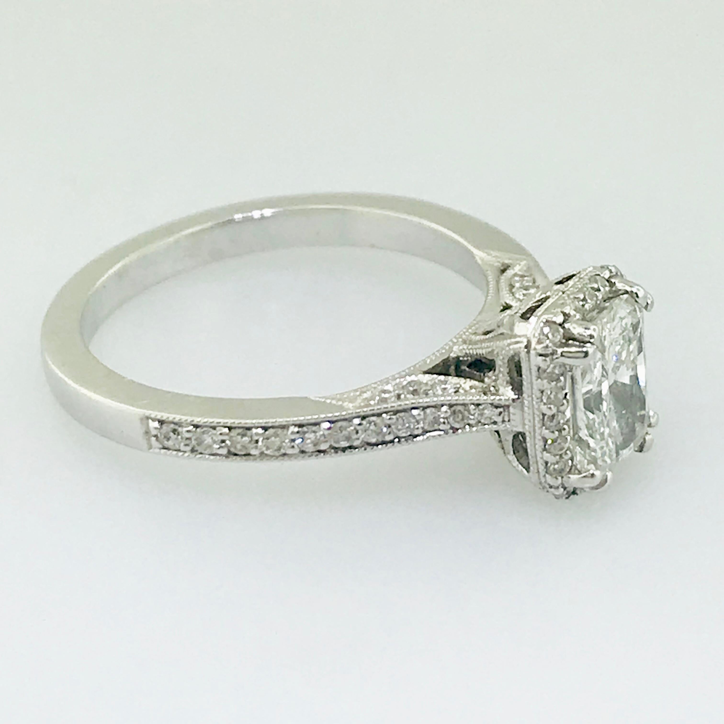 Radiant Cut 1.00 Carat Radiant Diamond Custom Diamond Halo Engagement Ring in 19K White Gold