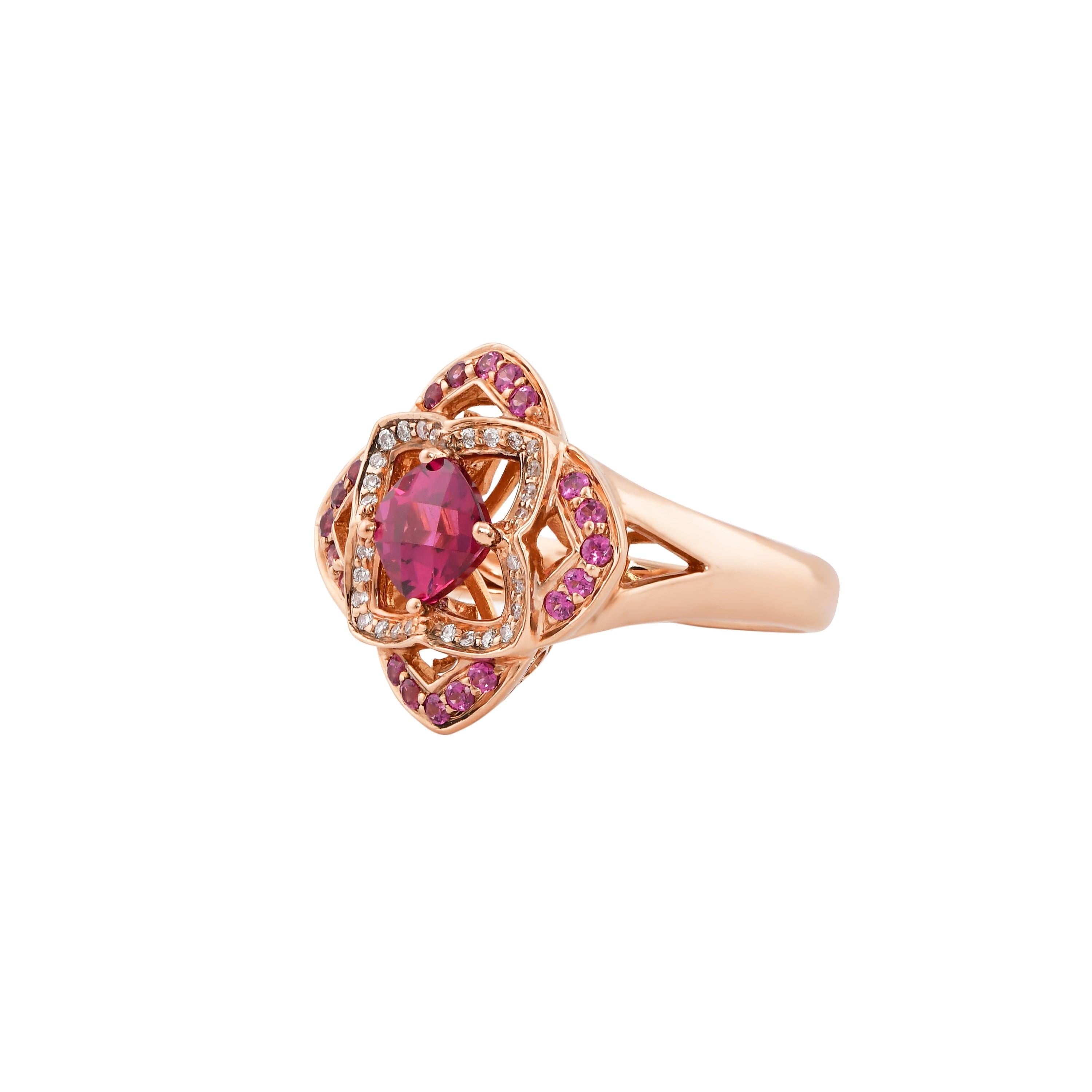 Contemporary 1 Carat Rhodolite and Diamond Ring in 14 Karat Rose Gold