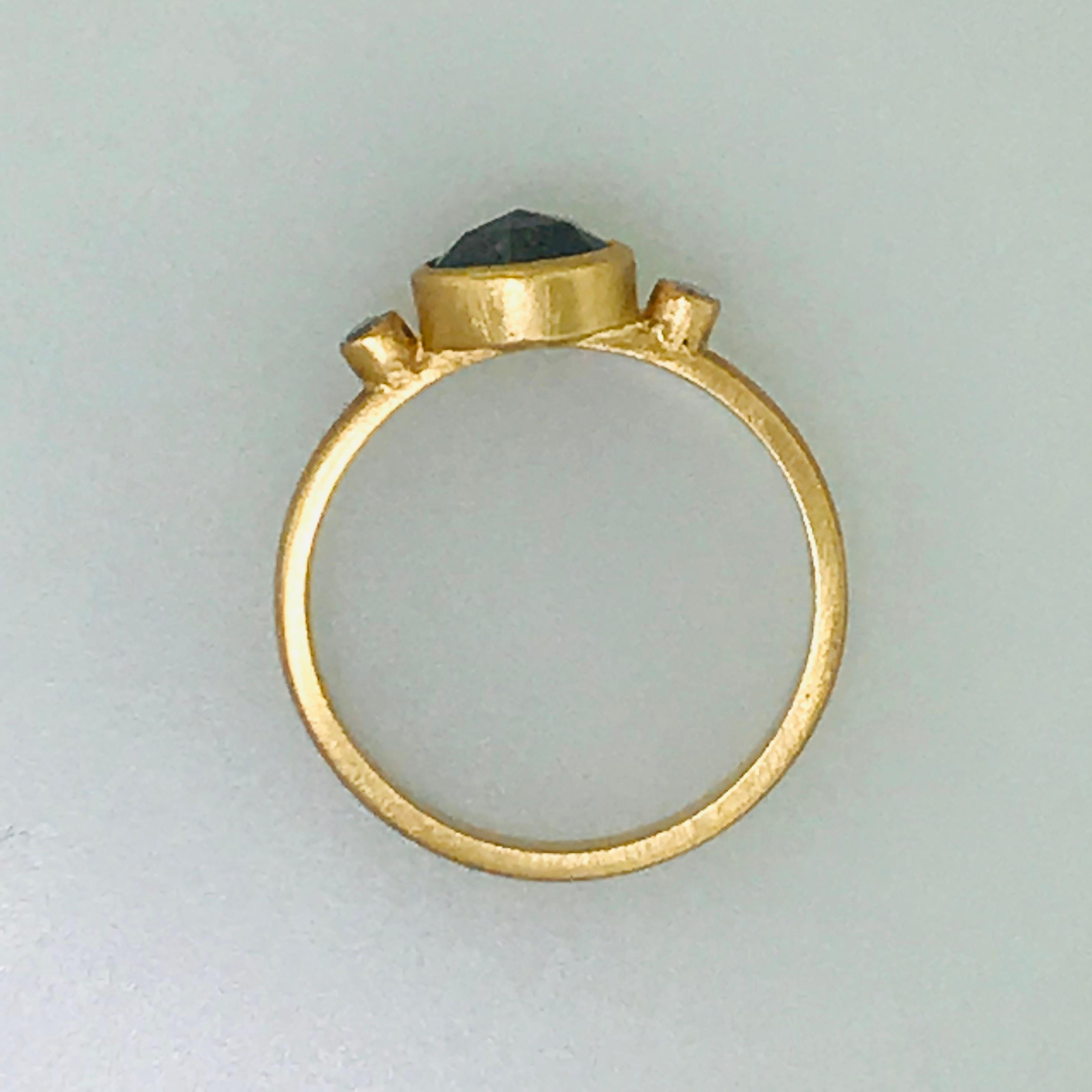 Modern 1 Carat Rose Cut Black Diamond and White Side Diamond Satin Custom Ring For Sale