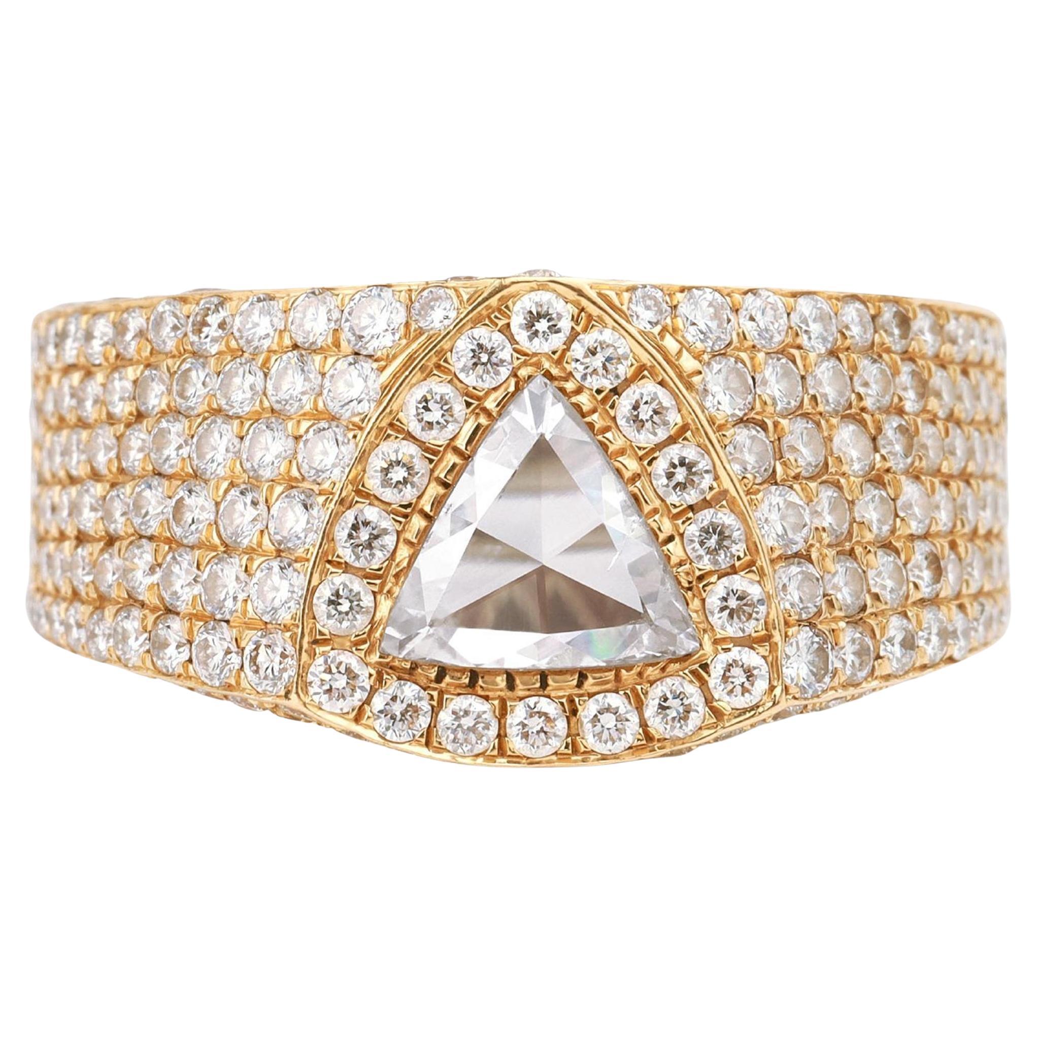 Anillo de sello para hombre en oro macizo de 18 quilates con un trillón de diamantes talla rosa de 1 quilate en venta