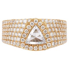 1 Carat Rose Cut Trillion Diamond Iced Out Signet Ring for Men in 18k Solid Gold