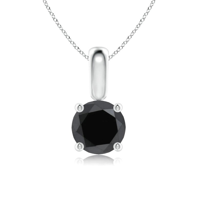 Contemporary 1 Carat Round Black Diamond Solitaire Pendant Necklace in 14K White Gold For Sale