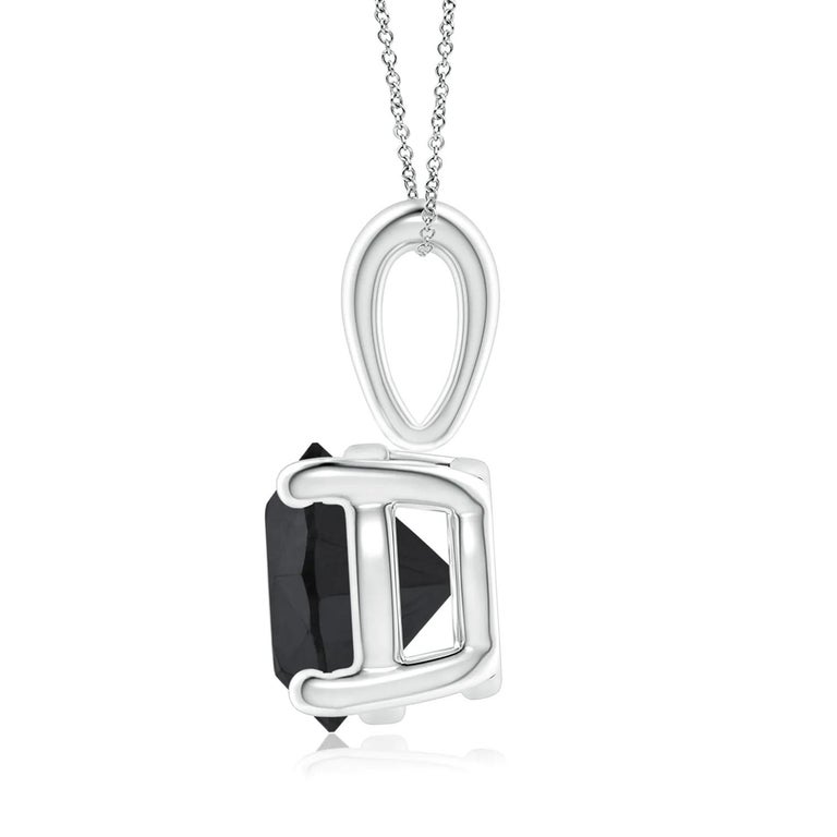 Round Cut 1 Carat Round Black Diamond Solitaire Pendant Necklace in 14K White Gold For Sale