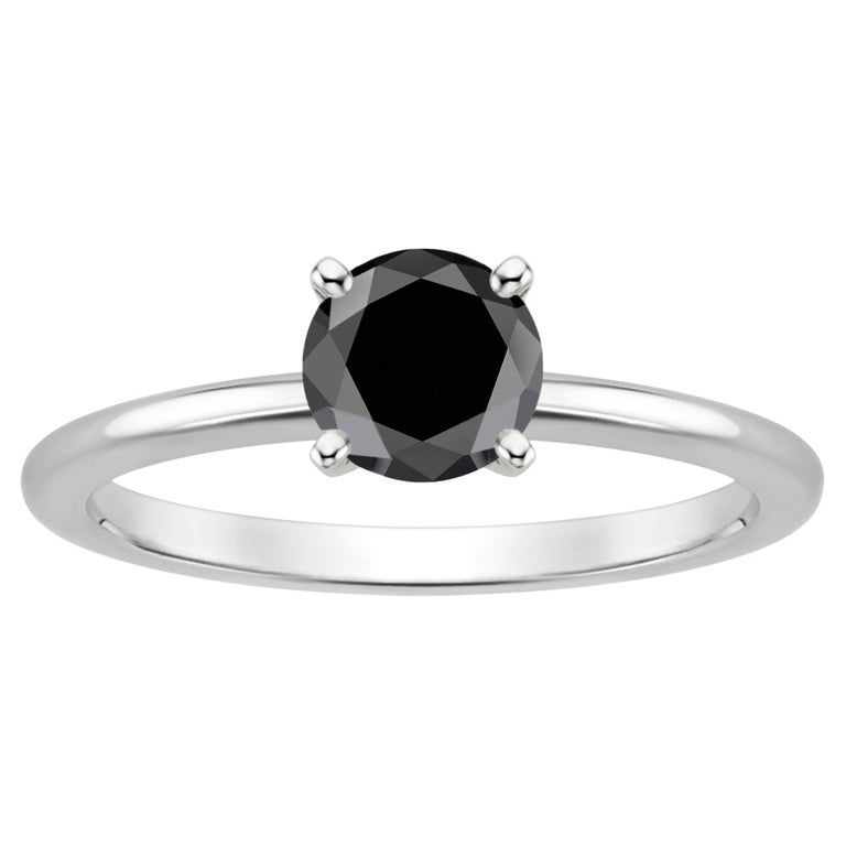 1.9 Carat Round Black Diamond Solitaire Ring in 14K White Gold For Sale at  1stDibs