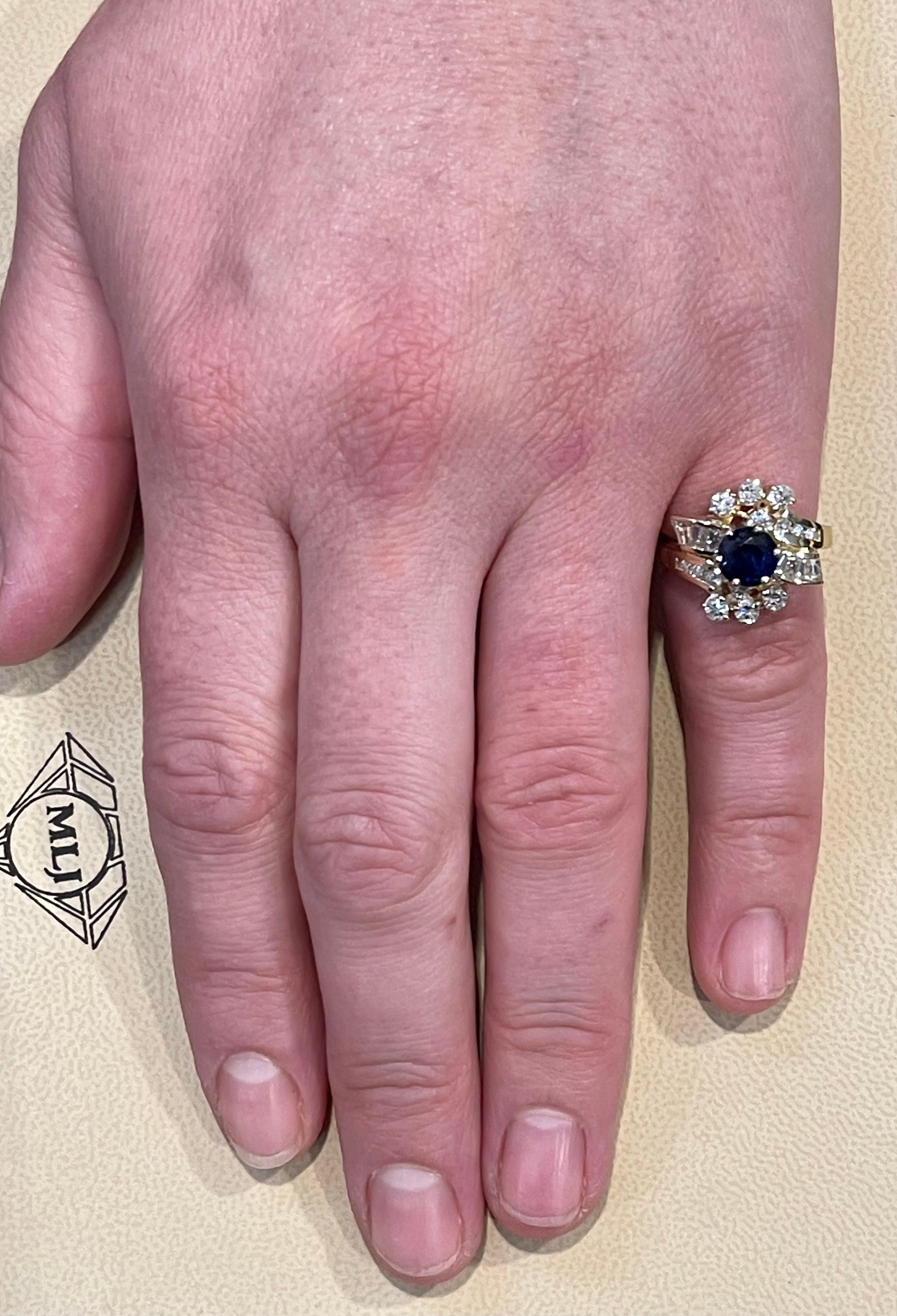 1 Carat Round Blue Sapphire & 1.65 Carat Diamond Cocktail Ring in 14 Karat Gold For Sale 10