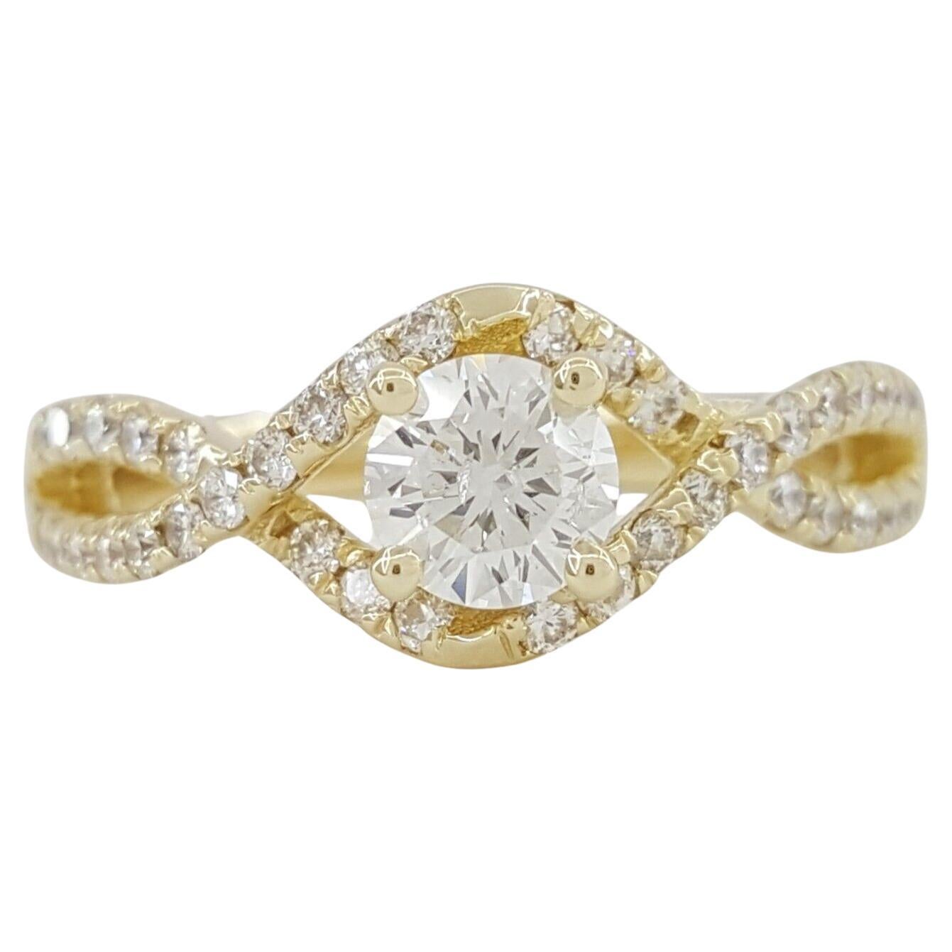 Bague croisée halo en diamant de 1 carat à taille ronde et brillante en vente