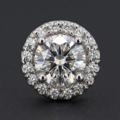 1 Carat Round Brilliant Cut Diamond Halo Stud Earrings in 14k White Gold