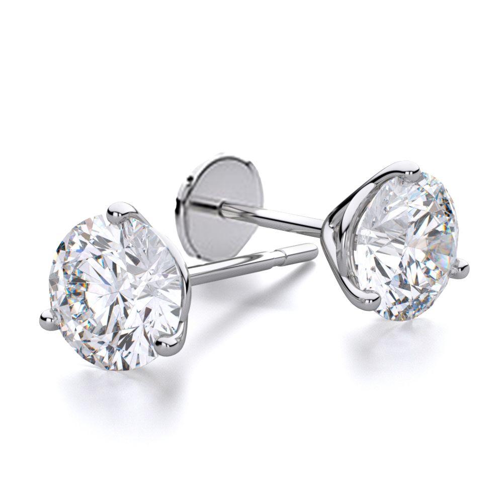Artist 3 Carat Round Brilliant Cut Diamond Stud Earrings 18 Karat White Gold Setting For Sale
