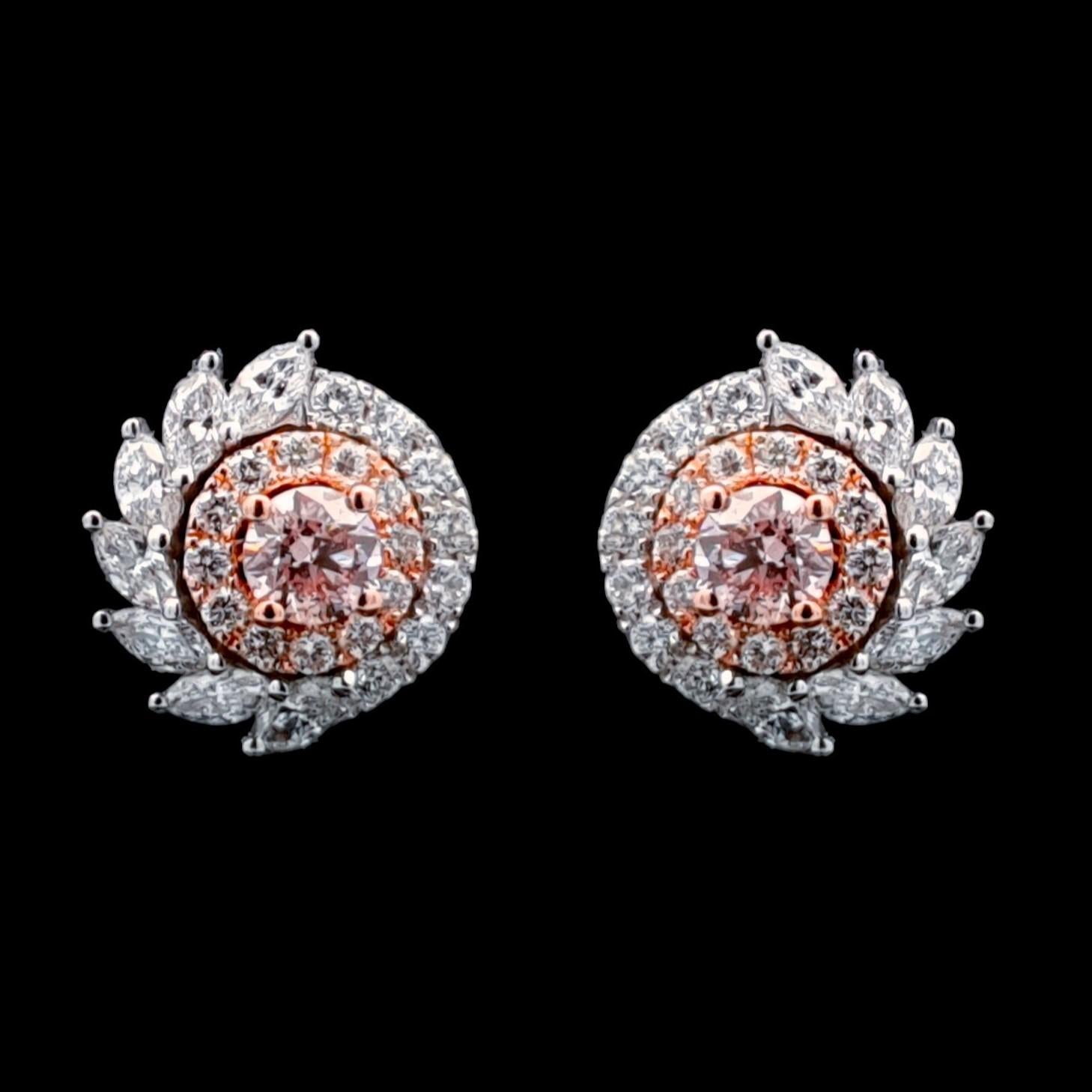 Round Cut 1 Carat Round Brilliant Cut Diamond Stud Earrings Certified P For Sale