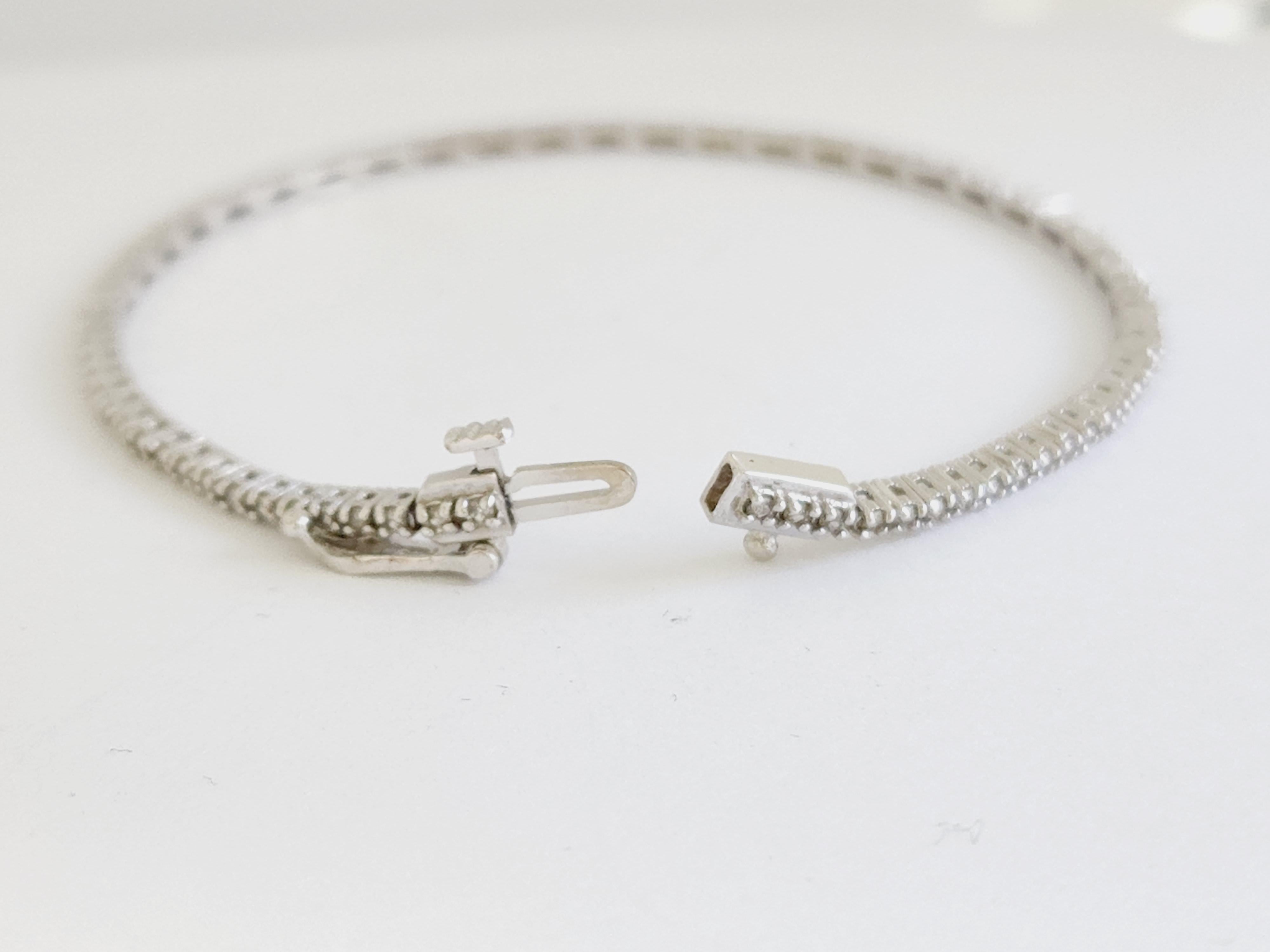 1 Carat Round Natural Diamond Tennis Bracelet 14 Karat White Gold For Sale 1