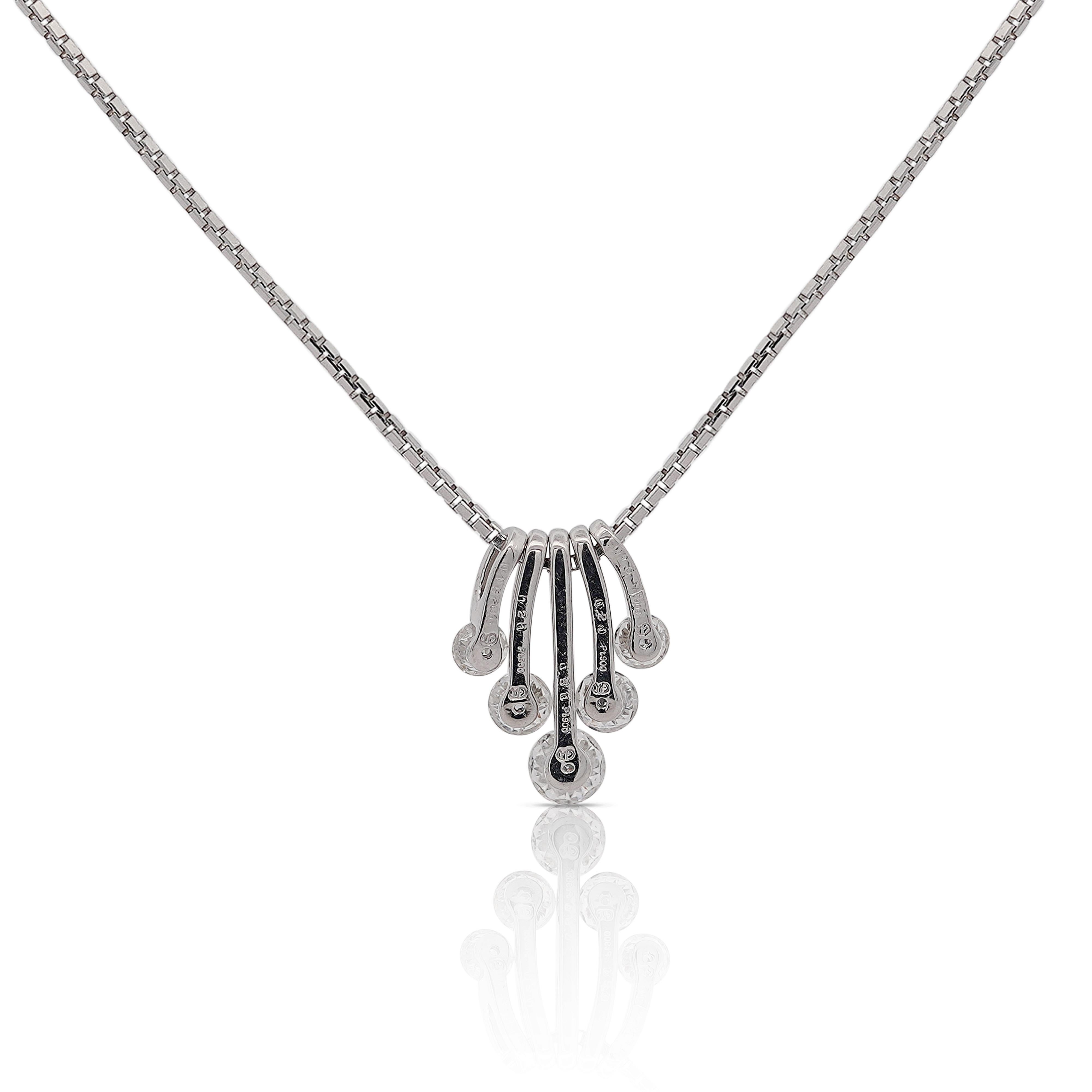 Collana con ciondolo danzante in platino con 5 pietre e diamante da 1 carato taglio rotondo in vendita 4