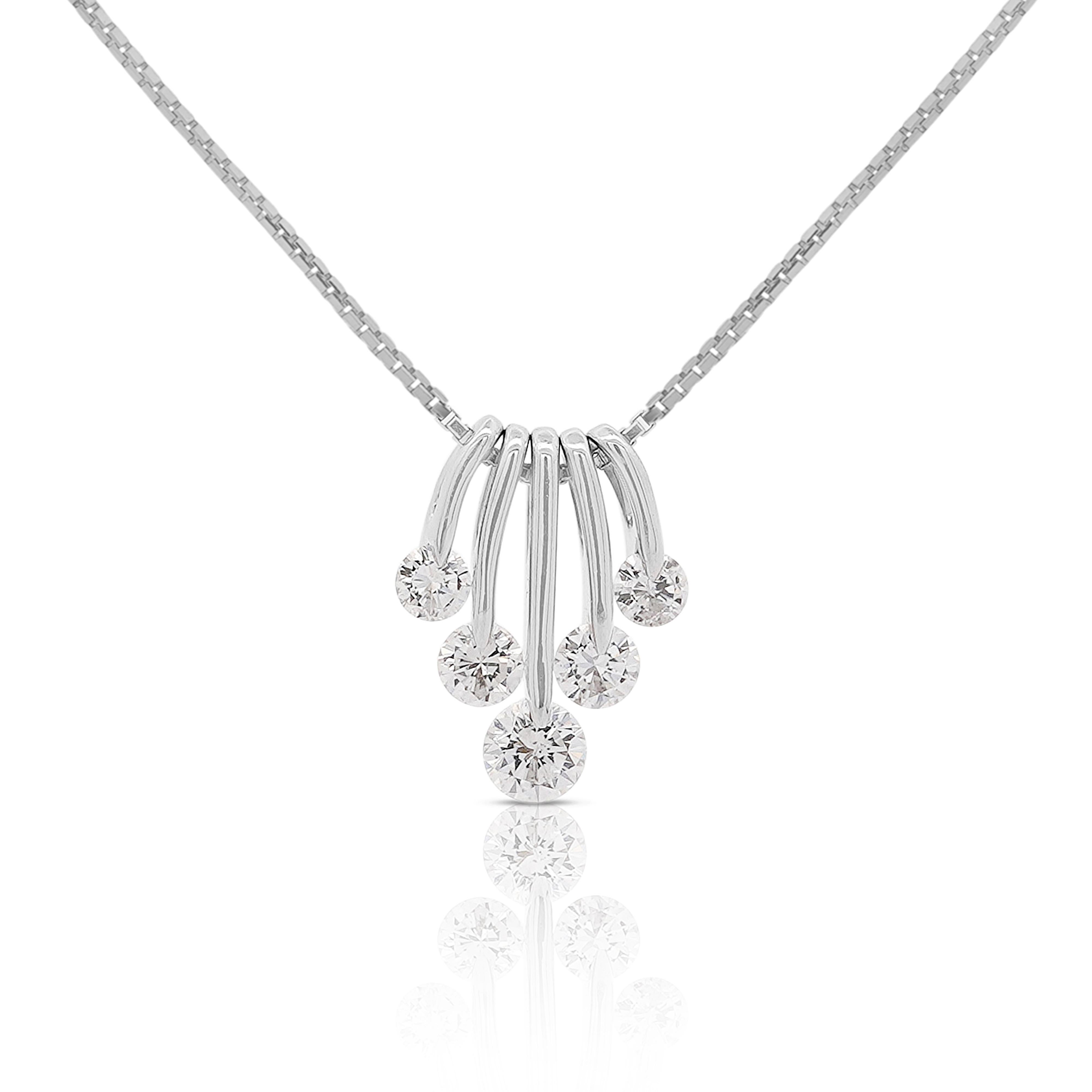 Taglio rotondo Collana con ciondolo danzante in platino con 5 pietre e diamante da 1 carato taglio rotondo in vendita