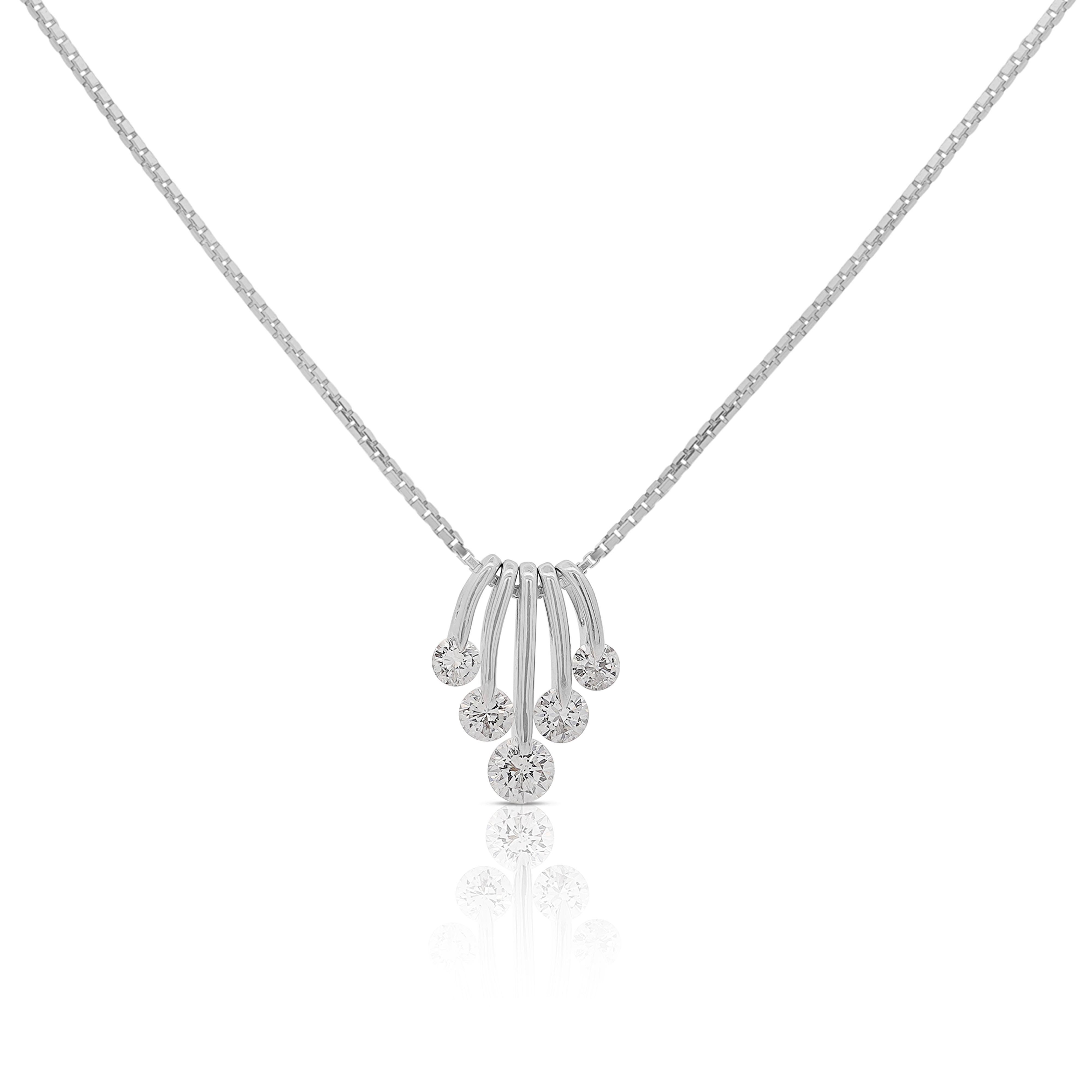 Collana con ciondolo danzante in platino con 5 pietre e diamante da 1 carato taglio rotondo in vendita 1
