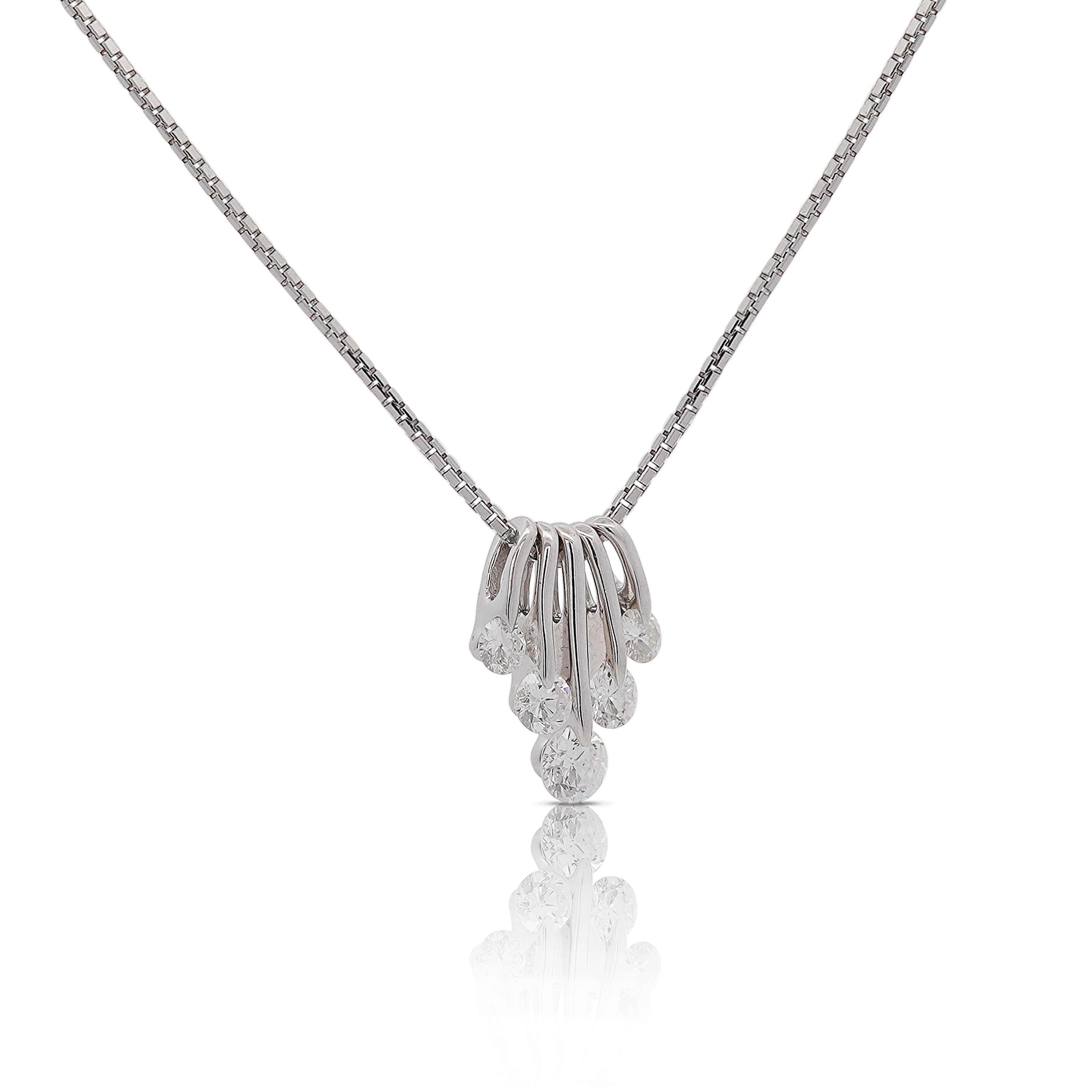 Collana con ciondolo danzante in platino con 5 pietre e diamante da 1 carato taglio rotondo in vendita 3