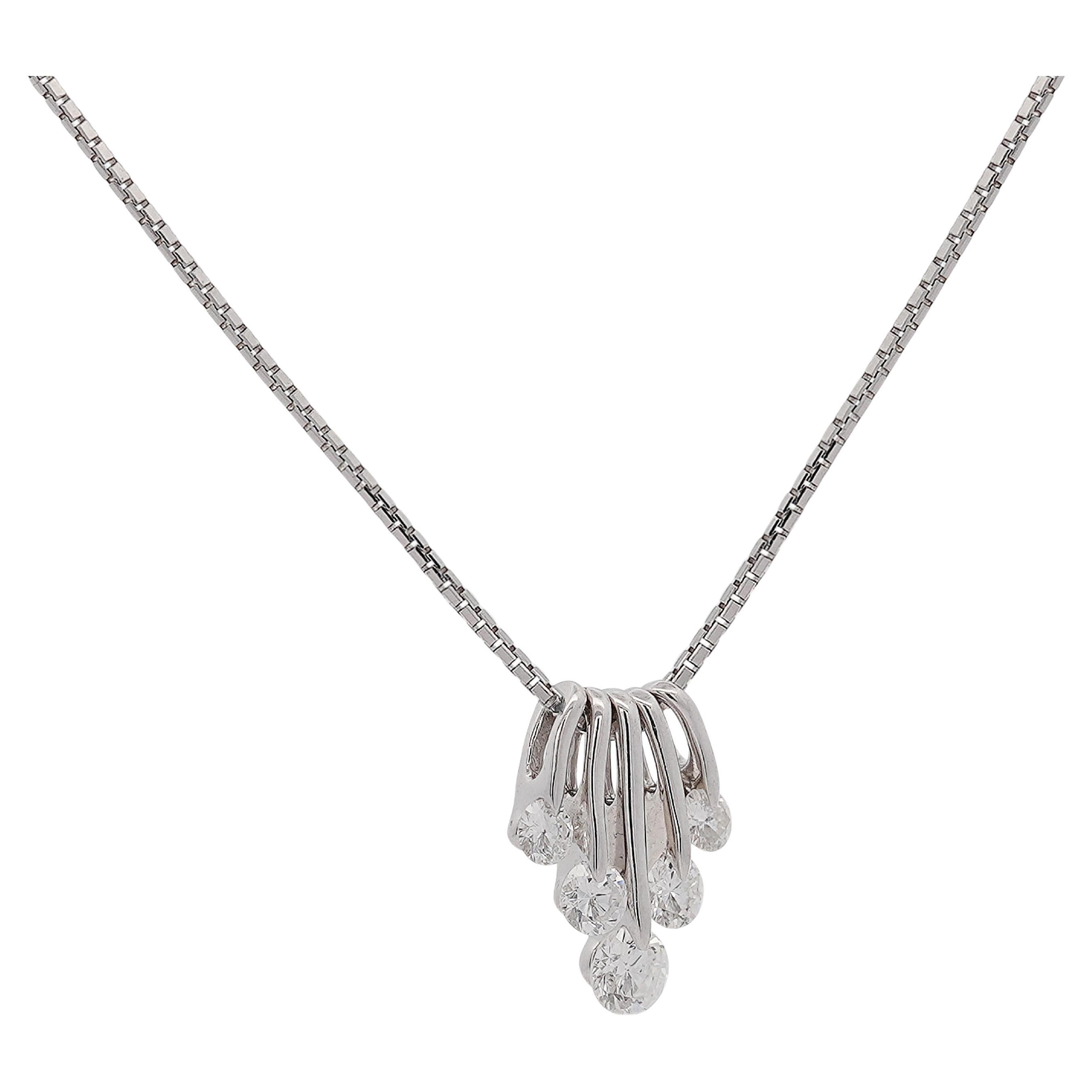 1 Carat Round Cut Diamond 5 Stone Platinum Dancing Pendant Necklace