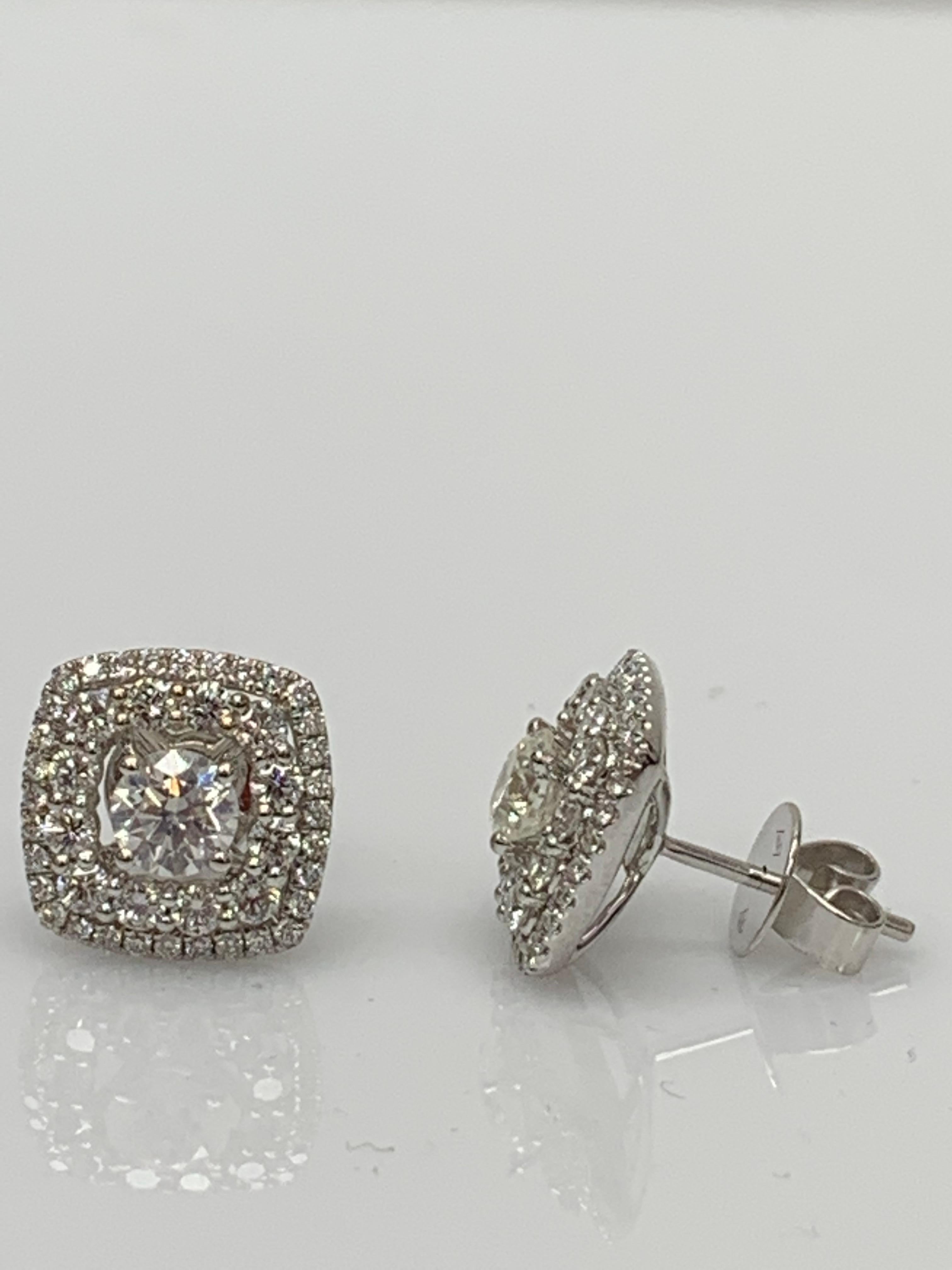 Contemporain Taille ronde 1 carat  Boucles d'oreilles en or blanc 18 carats avec diamants en vente
