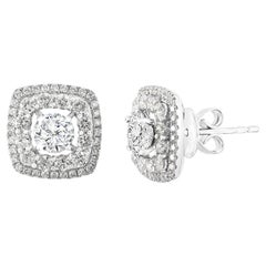 1 Carat Round Cut  Diamond Stud Earrings in 18K White Gold