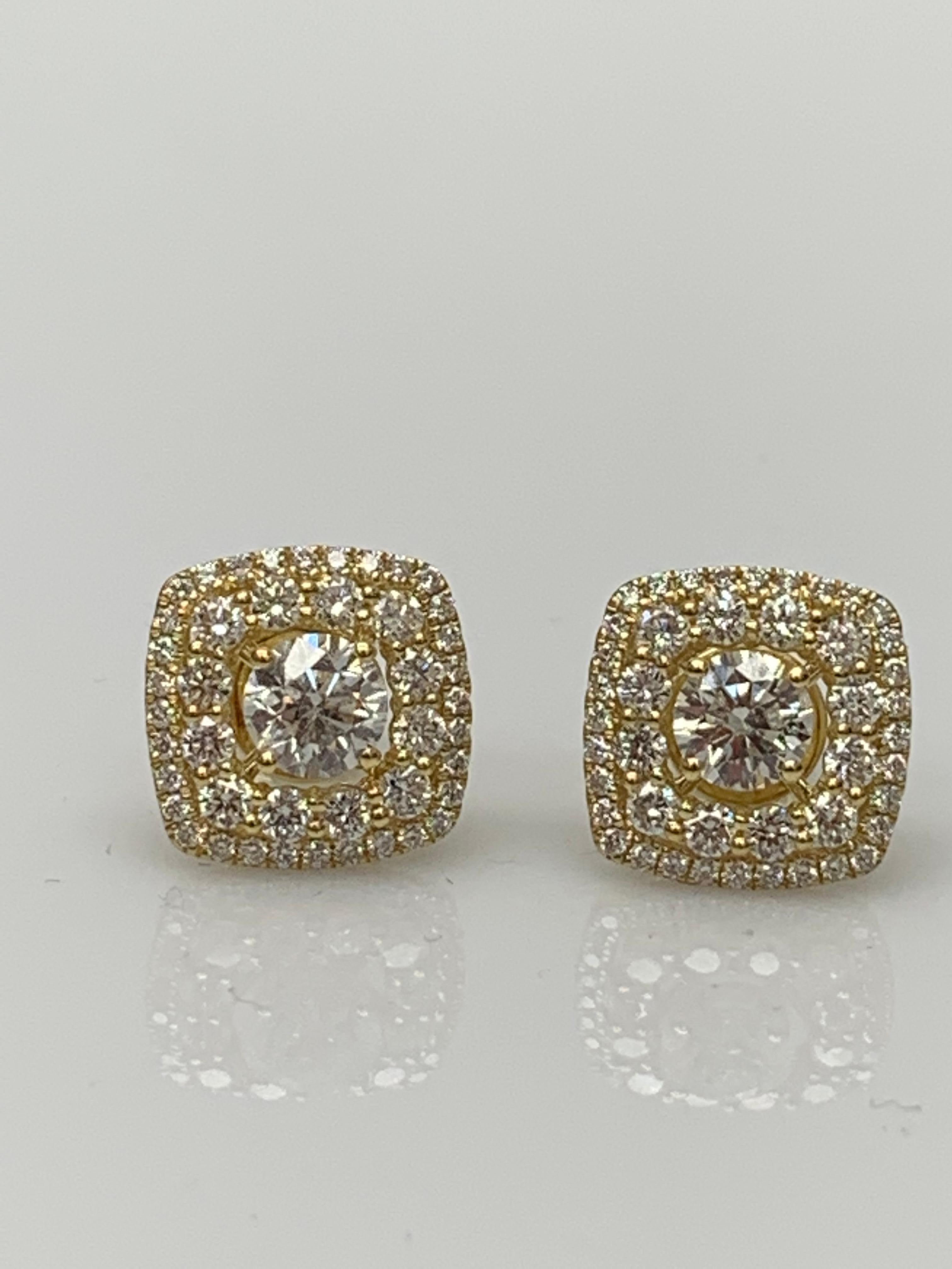 Contemporain Taille ronde 1 carat  Boucles d'oreilles en or jaune 18K avec diamants en vente