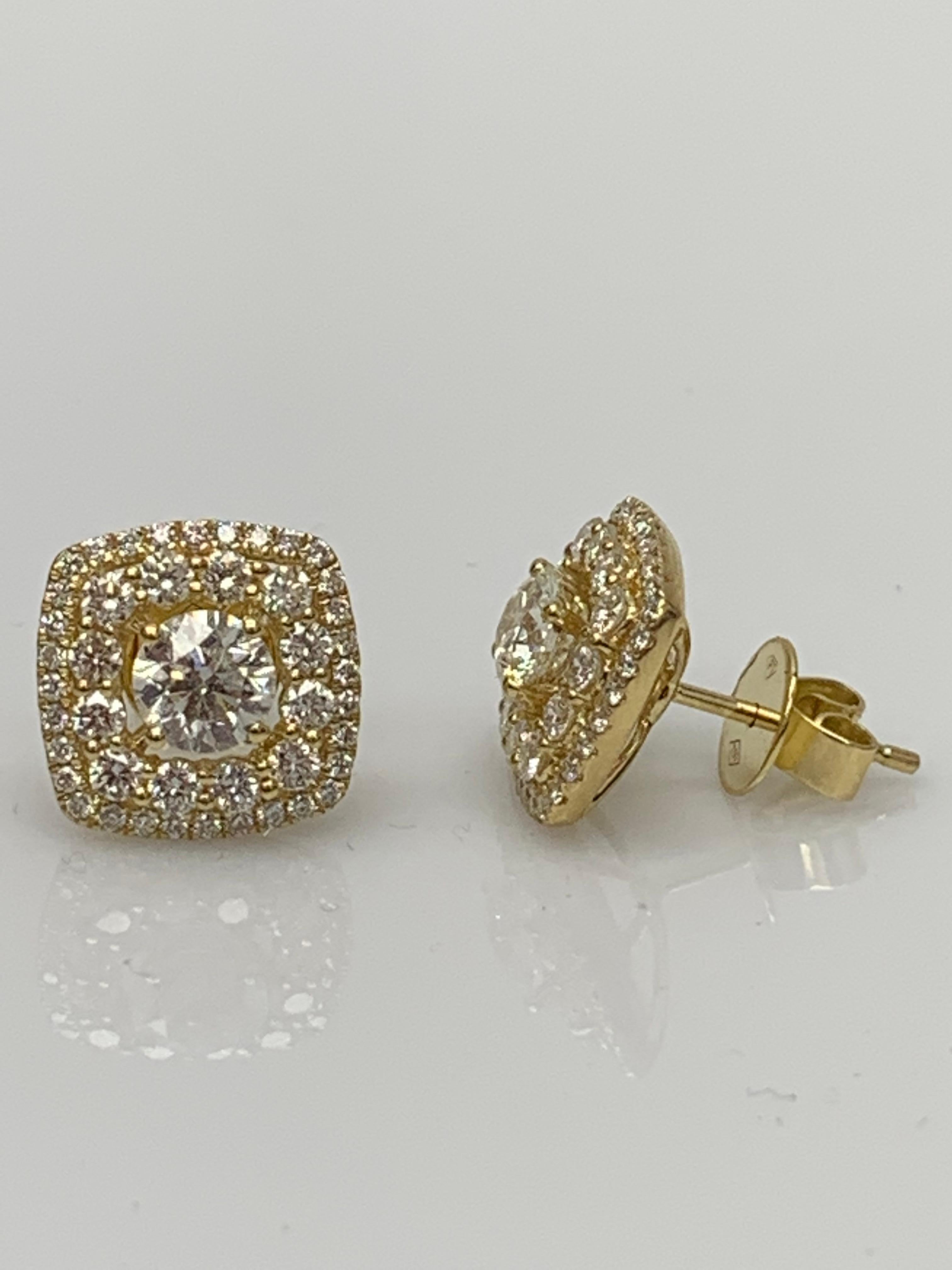 Taille ronde 1 carat  Boucles d'oreilles en or jaune 18K avec diamants Neuf - En vente à NEW YORK, NY