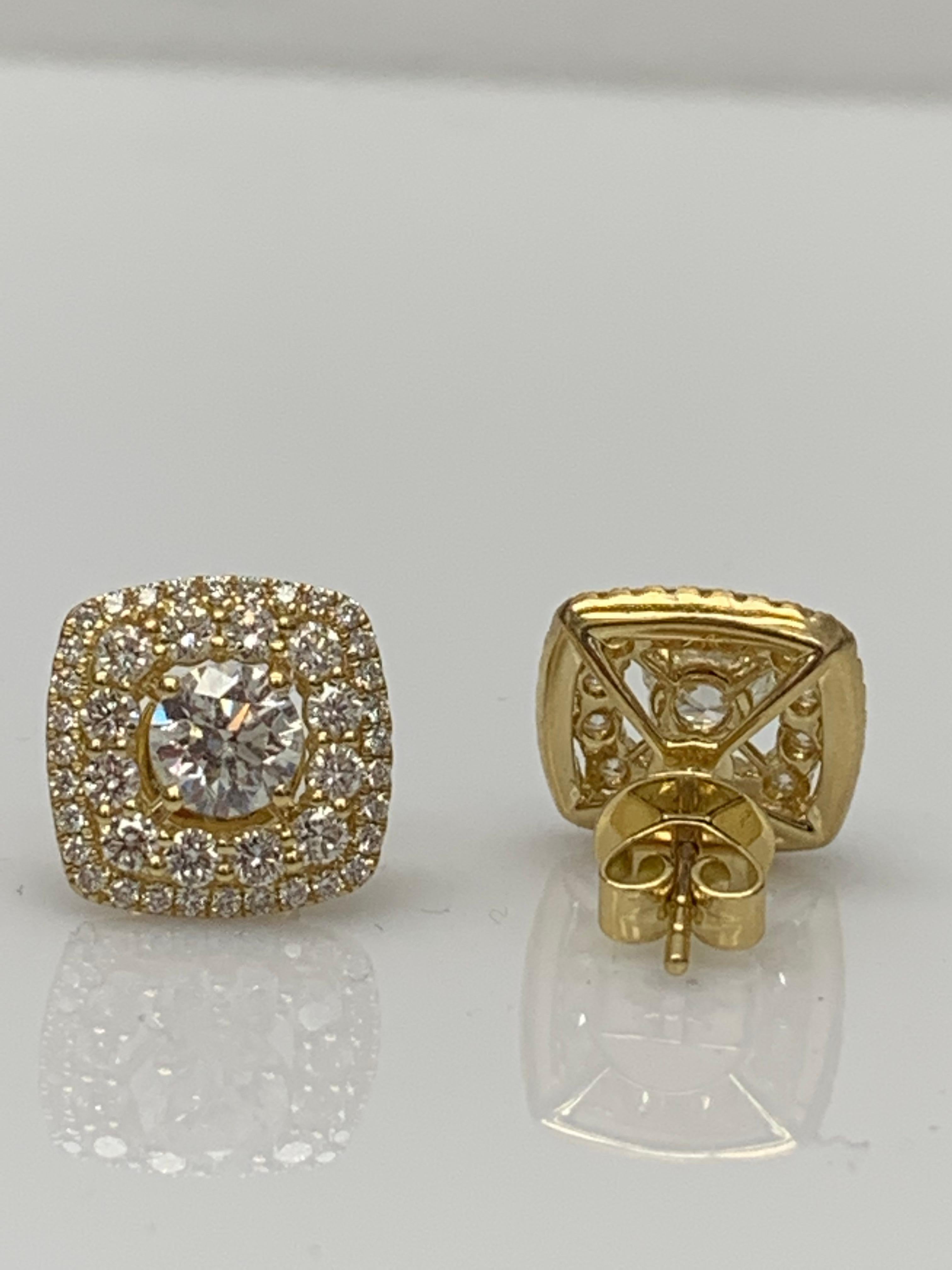 Taille ronde 1 carat  Boucles d'oreilles en or jaune 18K avec diamants Pour femmes en vente