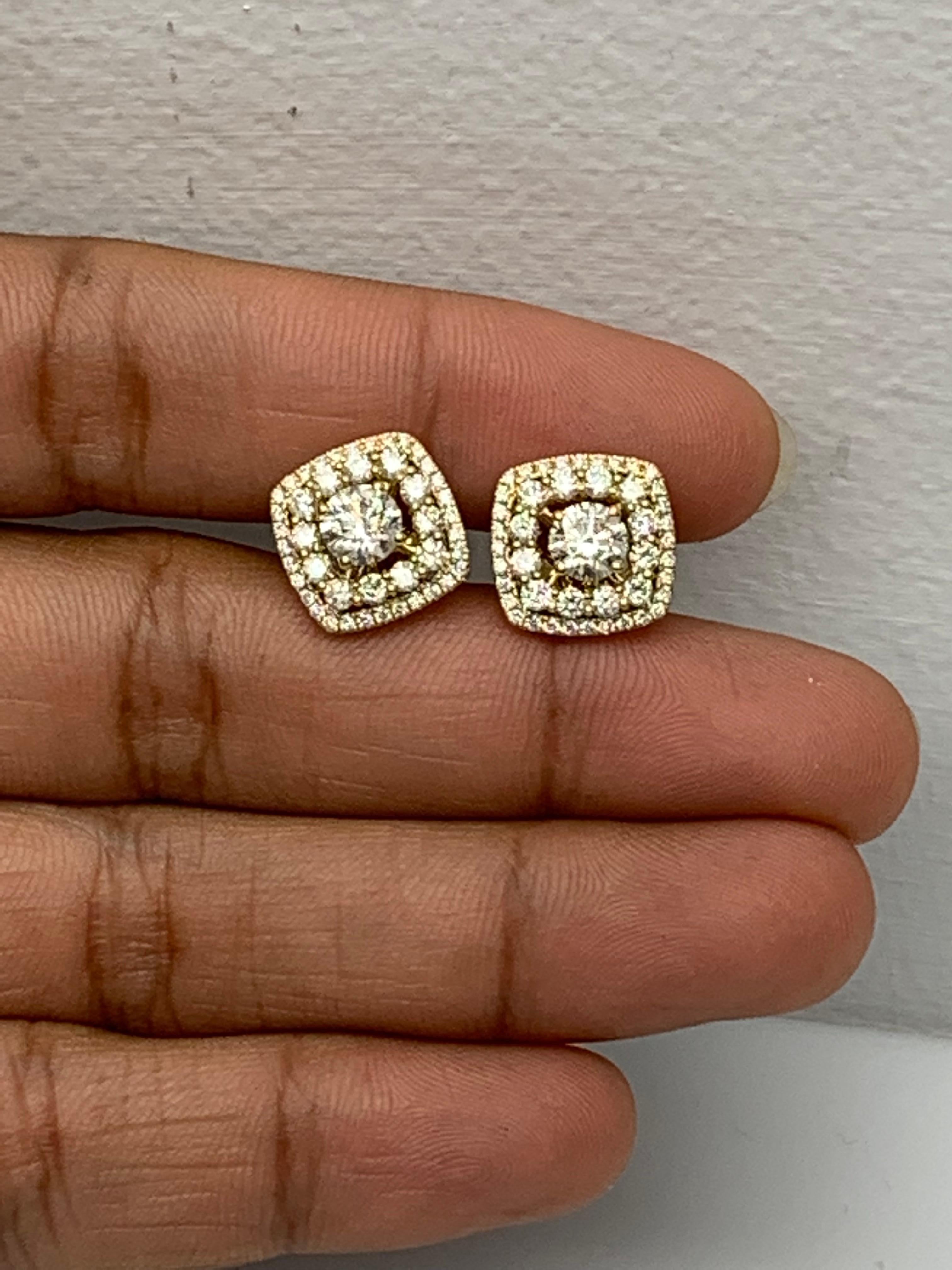 Taille ronde 1 carat  Boucles d'oreilles en or jaune 18K avec diamants en vente 4