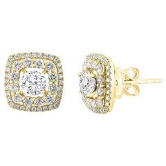 1 Carat Round Cut  Diamond Stud Earrings in 18K Yellow Gold