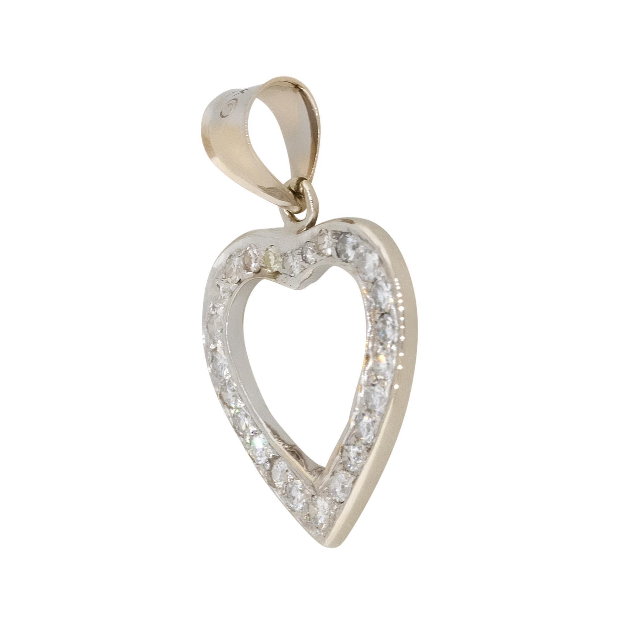 Material: 14k white gold
Diamond Details: Approx. 1ctw of round cut Diamonds. Diamonds are G/H in color and VS in clarity
Total Weight: 2.5g (1.6dwt) 
Pendant measurements: 20mm x 6mm x 27.5mm
Additional Details: This item comes with a presentation