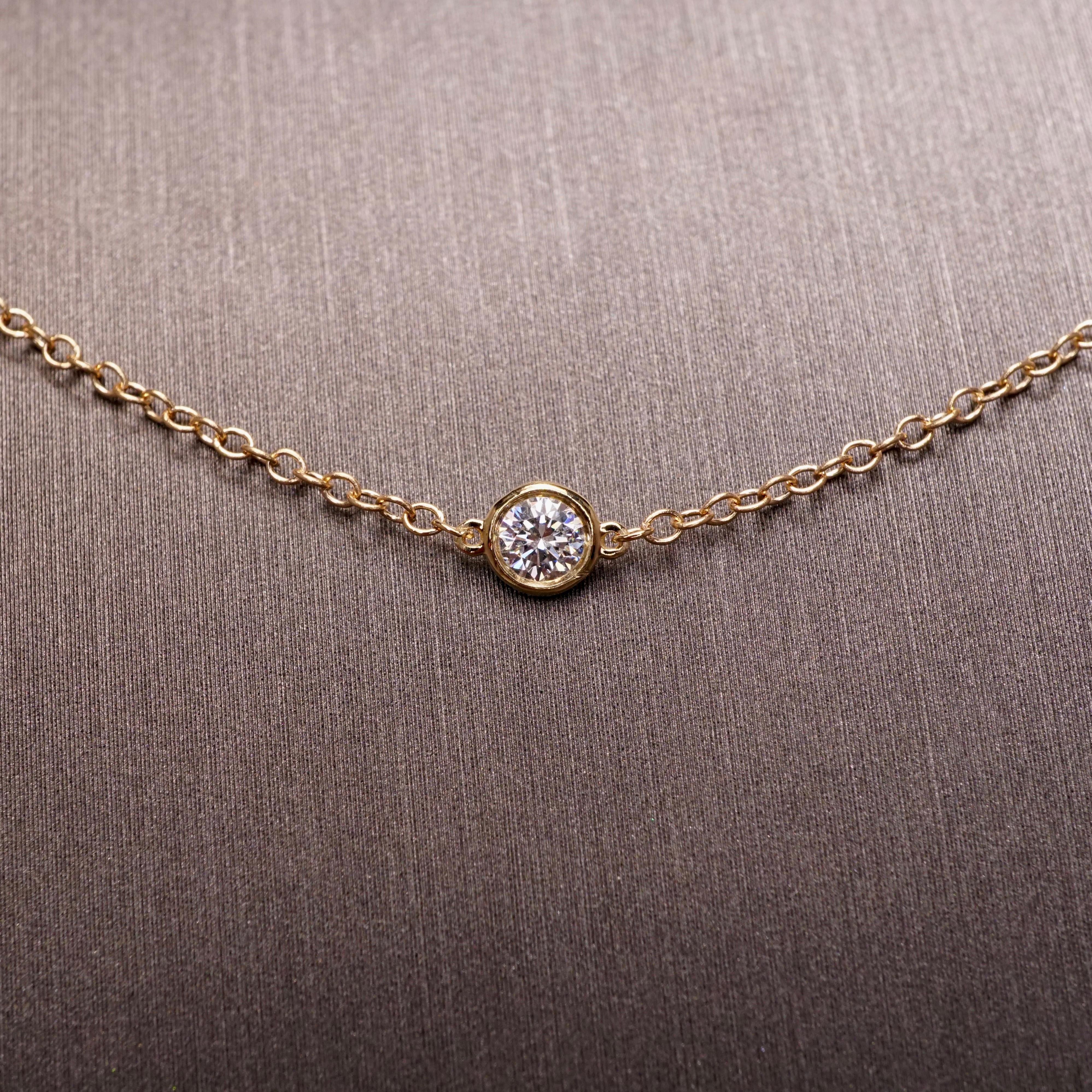 1 Carat Round Diamond by Yard Necklace Set in 14 Karat Yellow Gold In New Condition For Sale In New York, NY