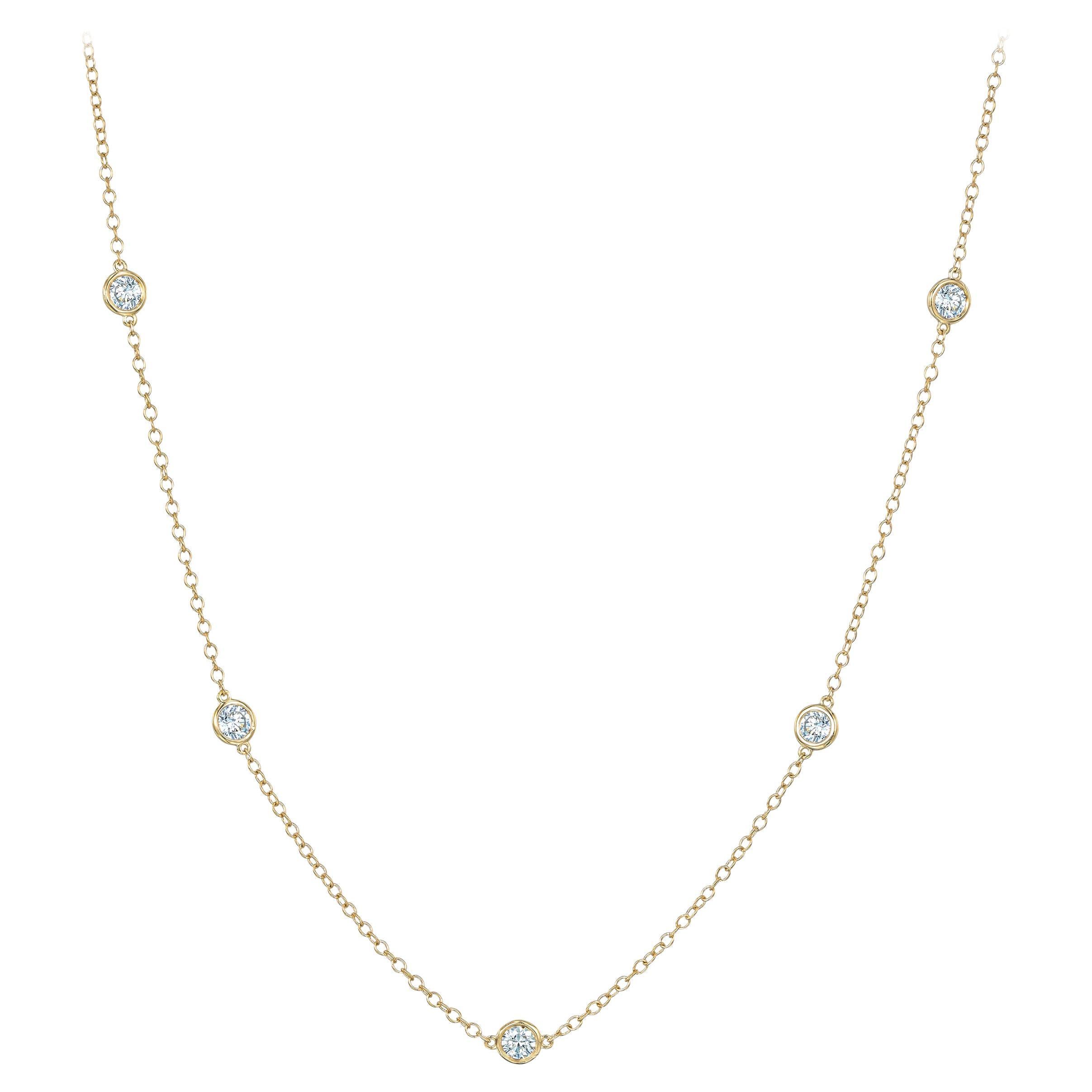 1 Carat Round Diamond by Yard Necklace Set in 14 Karat Yellow Gold