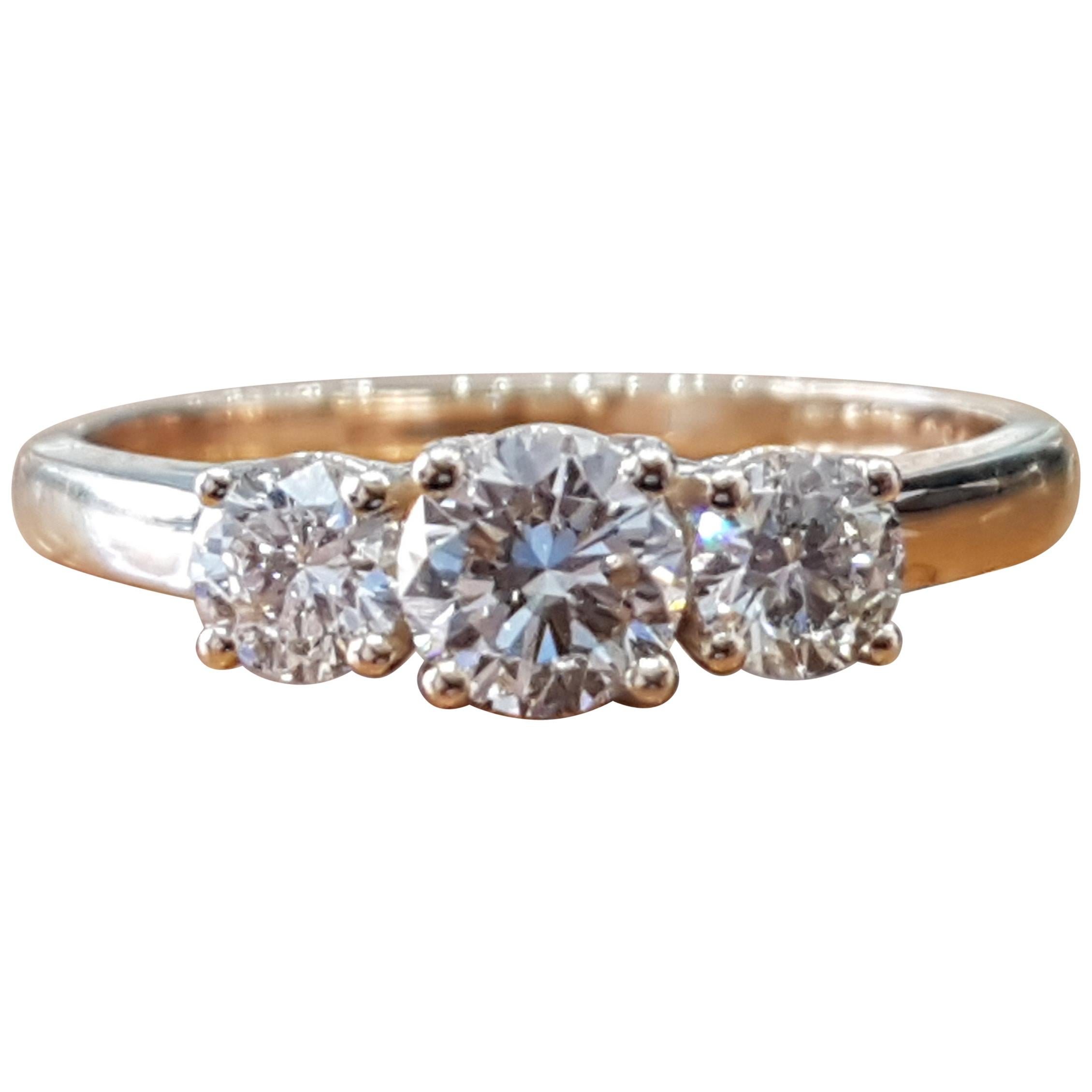 1 Carat Round Diamond Engagement Ring, 3-Stone Diamond Ring, Classic Ring