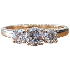 1 Carat Round Diamond Engagement Ring, 3-Stone Diamond Ring, Classic Ring