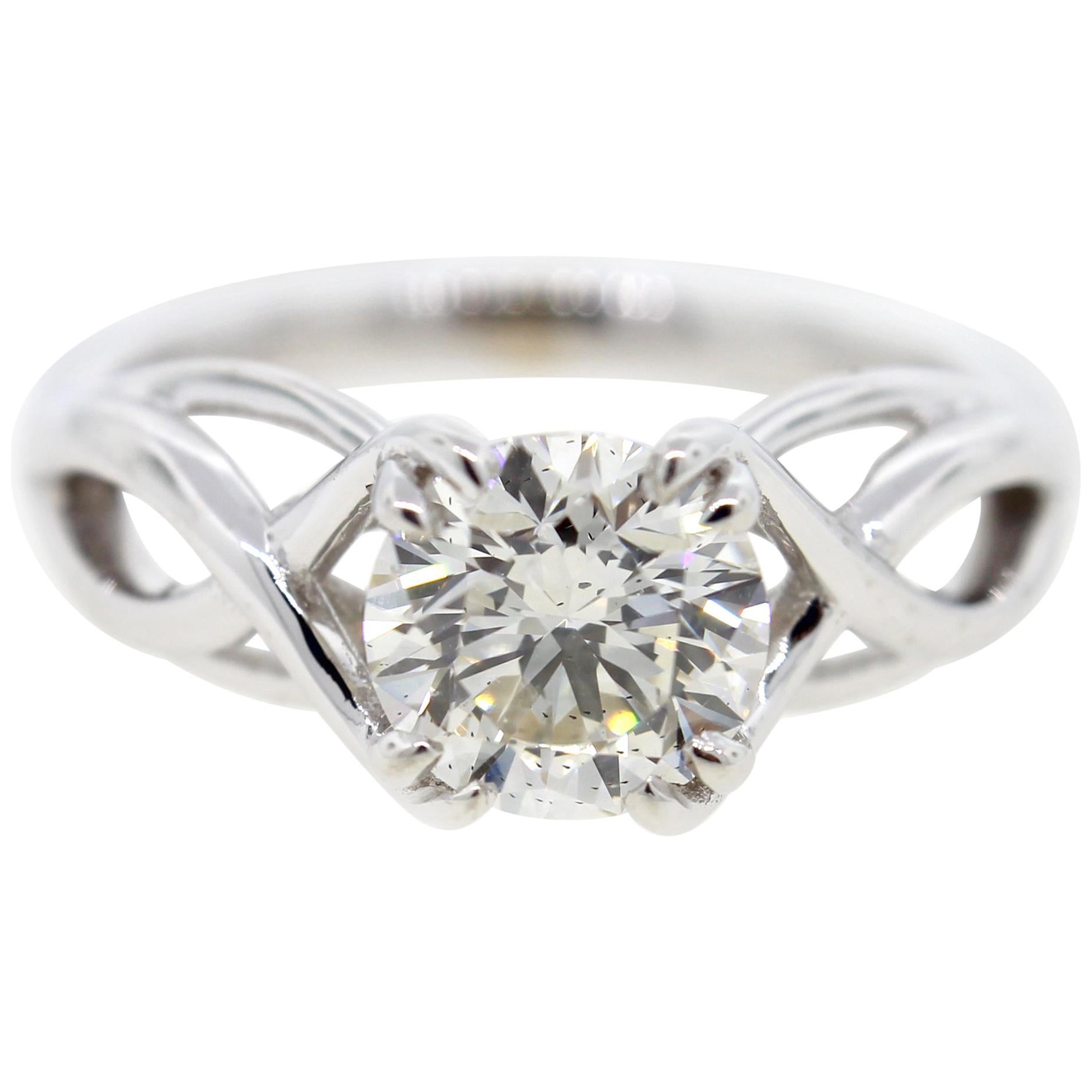 1 Carat Round Diamond Engagement Ring with Custom Twisted Setting For Sale