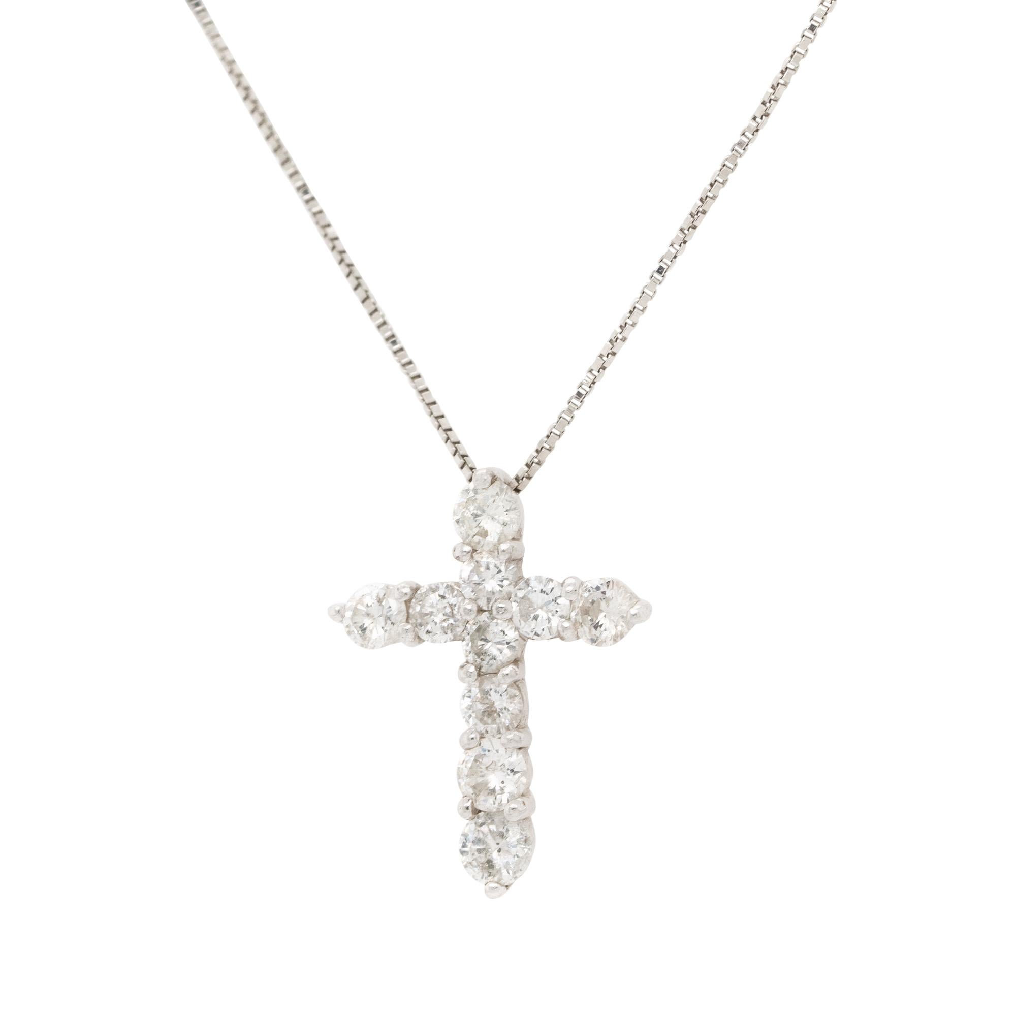 Taille ronde Collier pendentif croix en platine avec petit diamant rond de 1 carat, en stock en vente
