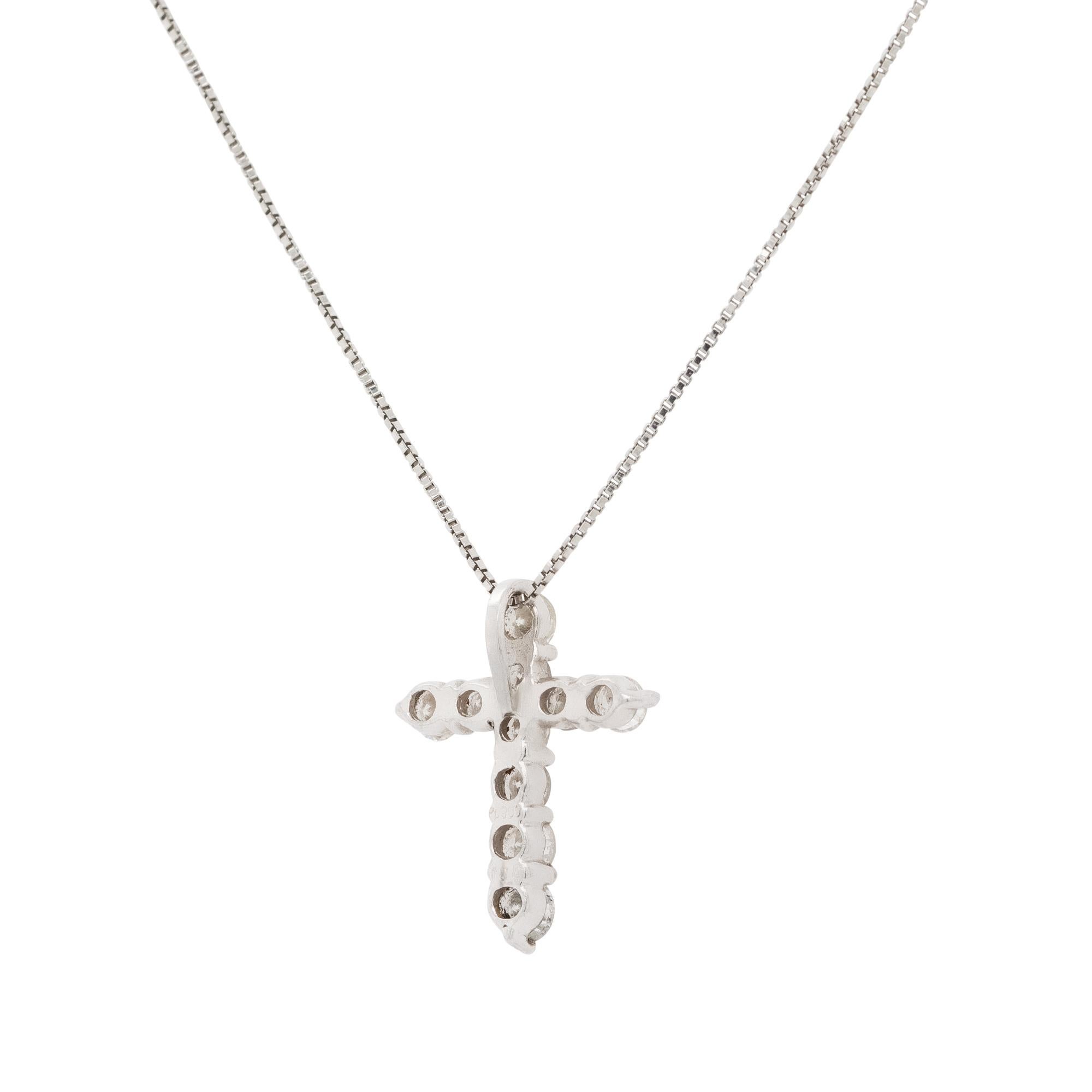 Round Cut 1 Carat Round Diamond Small Cross Pendant Necklace Platinum in Stock For Sale