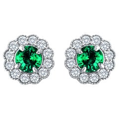 Orecchini con smeraldo rotondo da 1 carato e diamante aureolato da 0,55 carati in oro 18k ref444