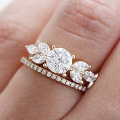1 carat Round Moissanite & Marquise diamonds unique engagement Ring Penelope