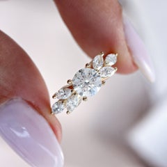 Vintage 1 carat Round Moissanite & Marquise diamonds unique engagement Ring Penelope 